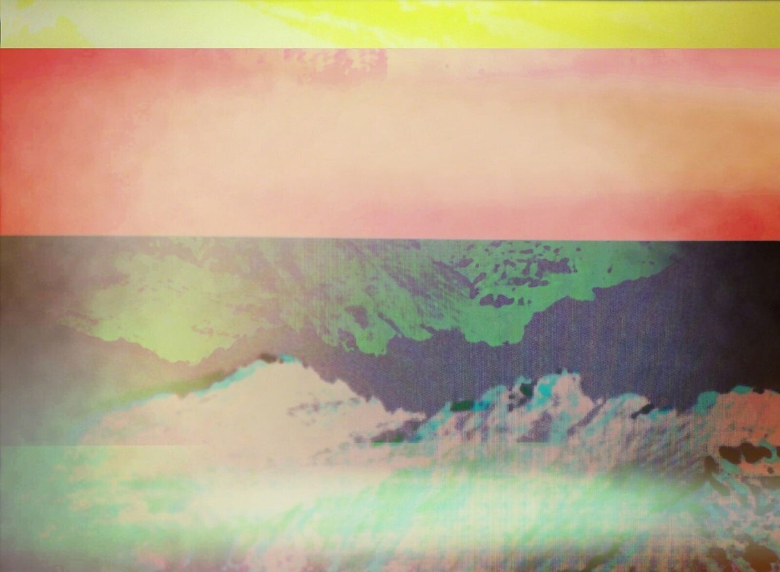 A layered abstract composition featuring horizontal bands of soft pastel and vivid colors.