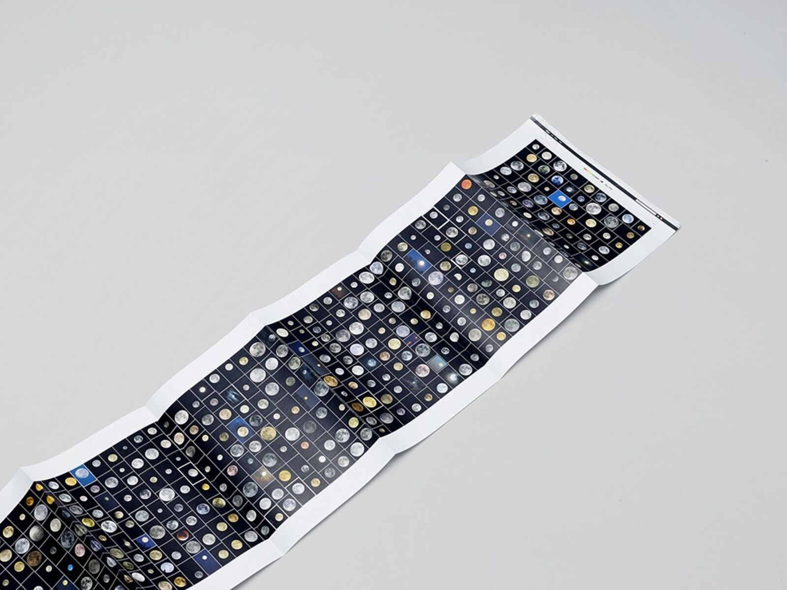 A mosaic of lunar phases and celestial bodies arranged in a dense grid.