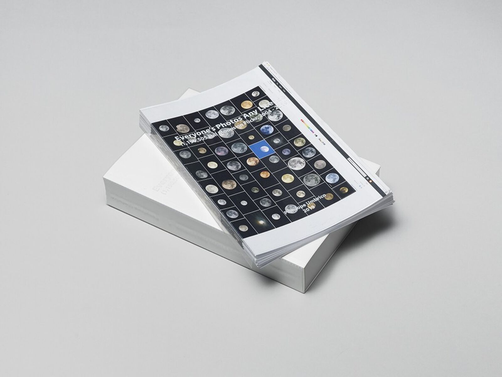 A mosaic of lunar phases and celestial bodies arranged in a dense grid.