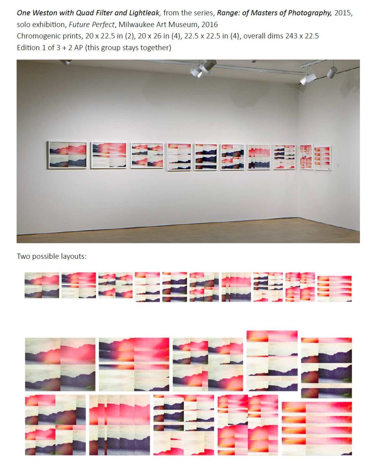 Artwork by Penelope Umbrico, One Weston with Quad Filter and Lightleak,, Made of Chromogenic prints / Edition of 3 + 2 AP 