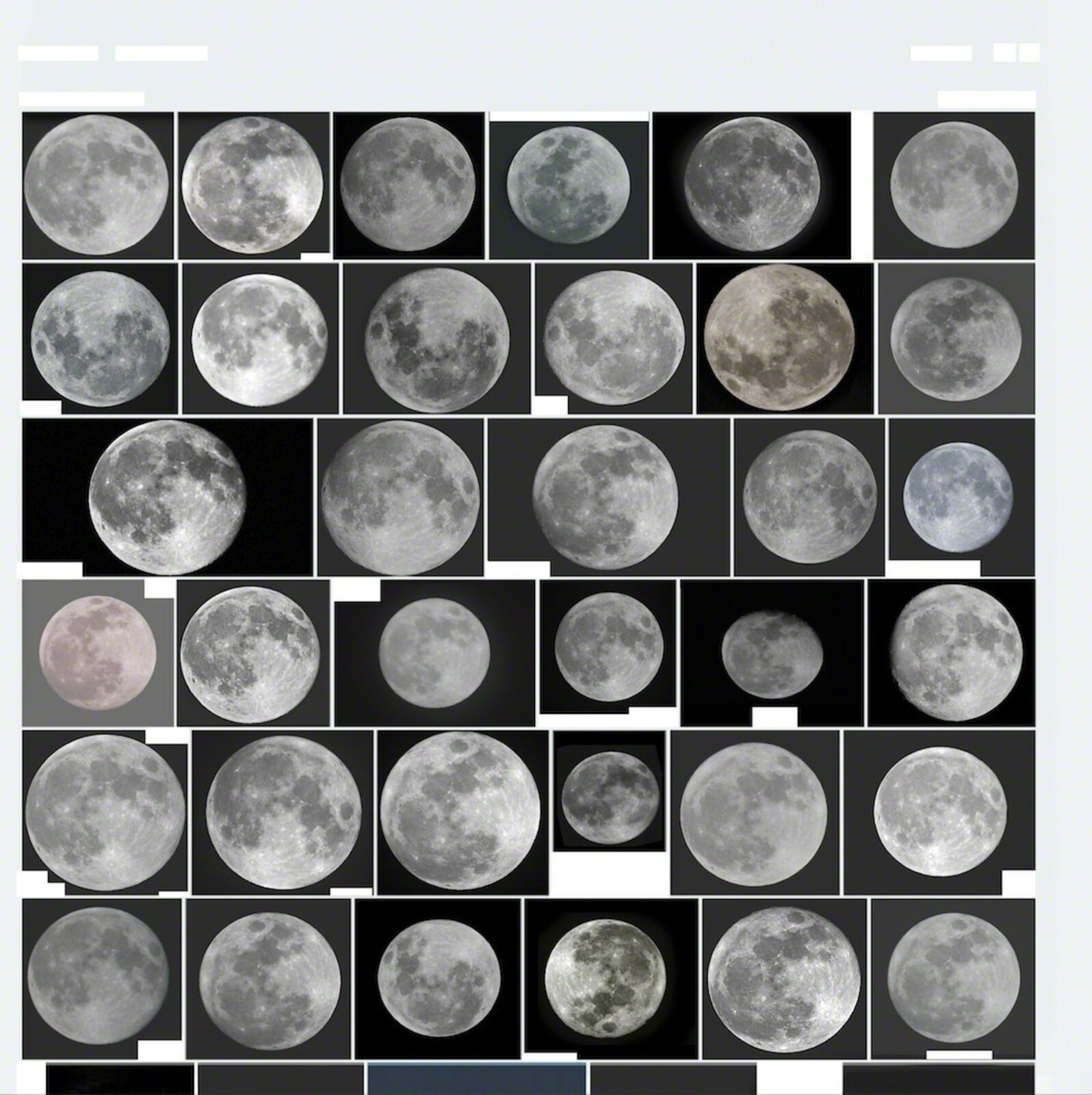A grid of grayscale moon photographs arranged in a mosaic pattern.