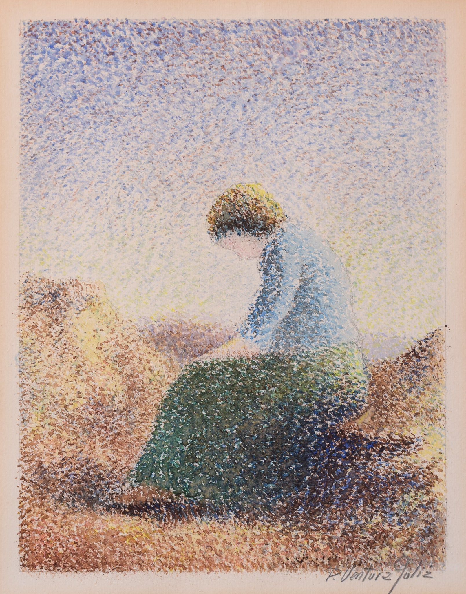 Artwork by Pere Ventura Julià, Three Pointillist Watercolours, Made of Watercolour on paper 