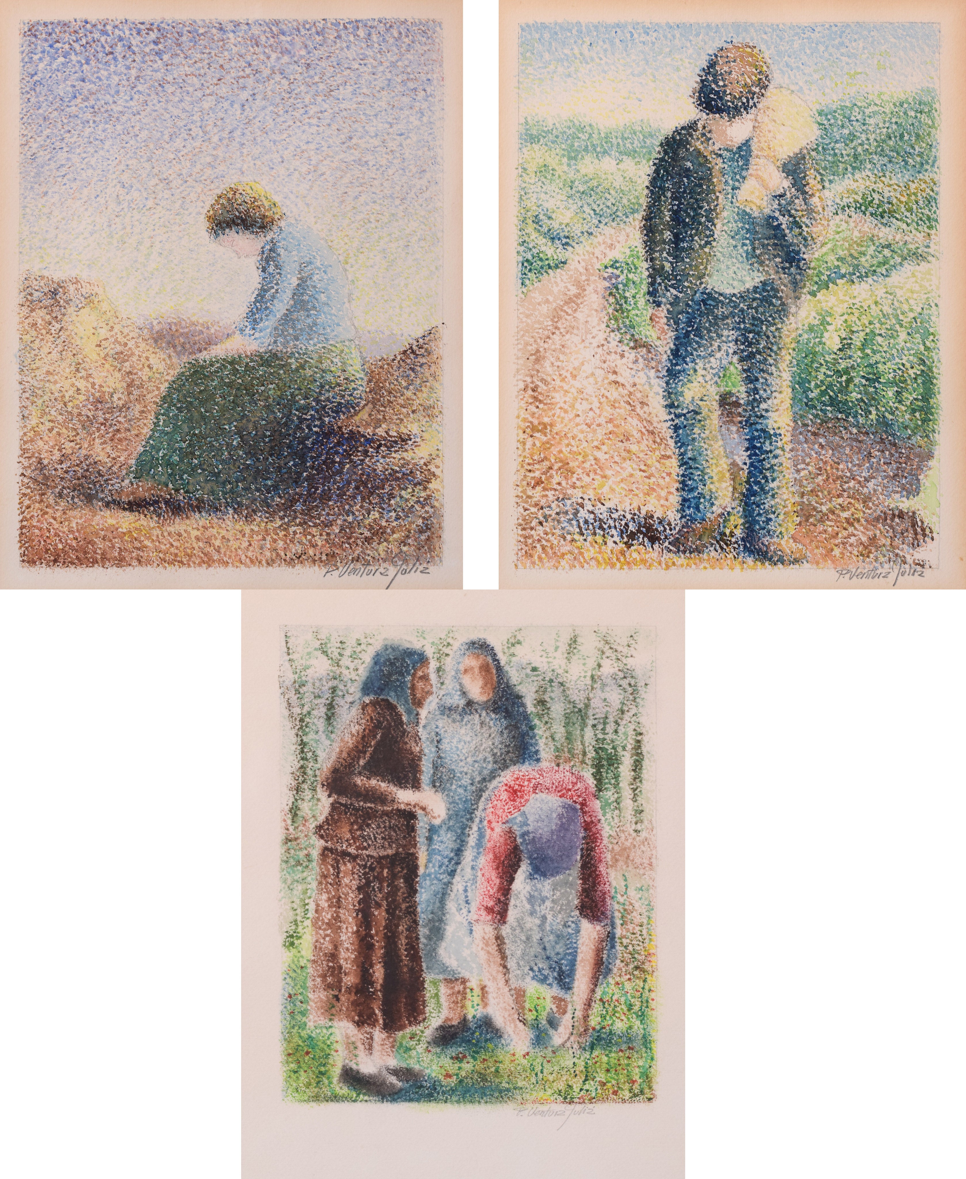 Artwork by Pere Ventura Julià, Three Pointillist Watercolours, Made of Watercolour on paper 