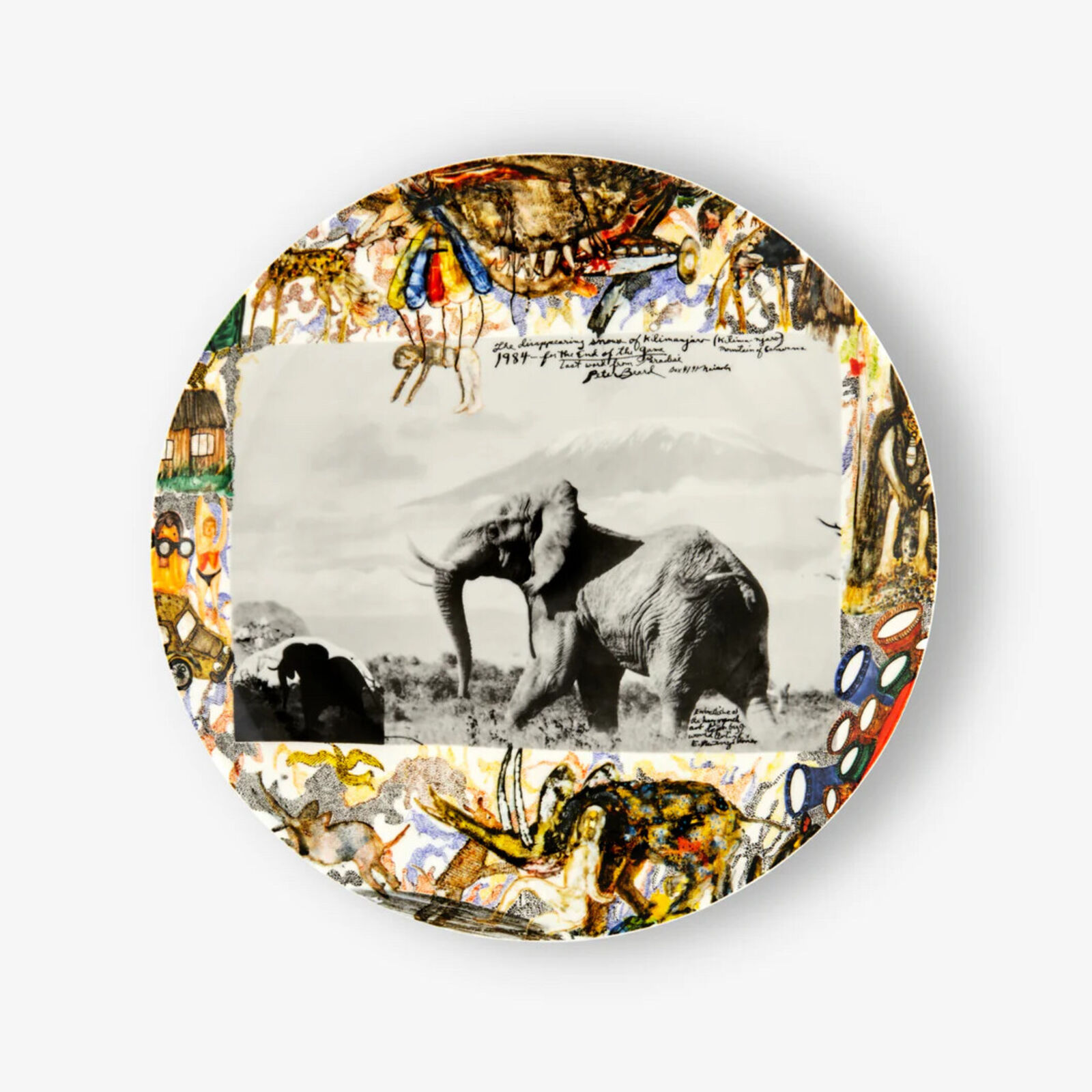 A plate with a picture of an elephant on it.