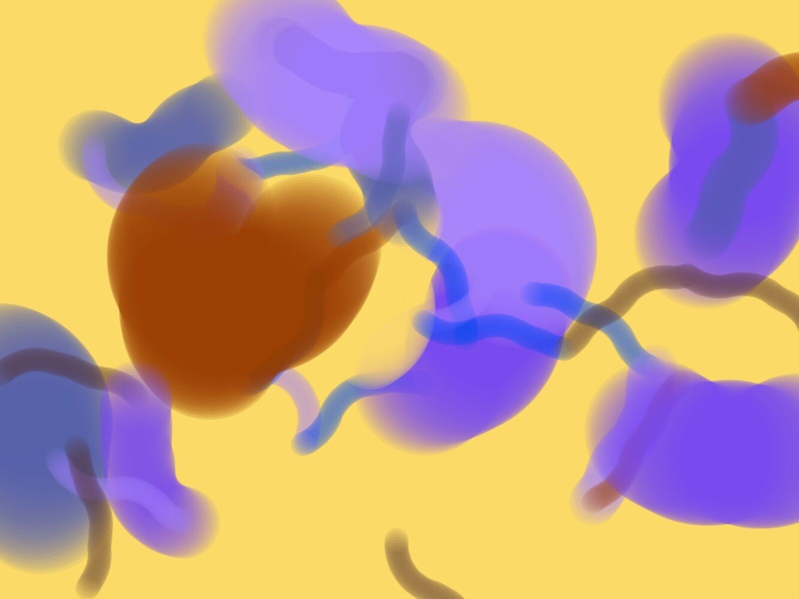 A group of blue and purple cells on a yellow background.