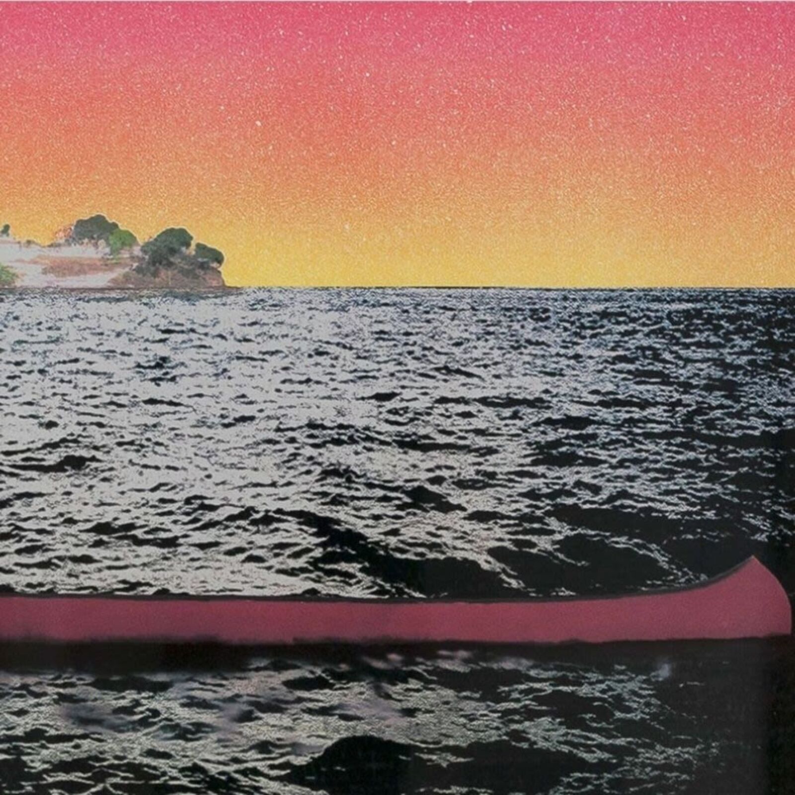 A woman standing in front of a painting on a wall.