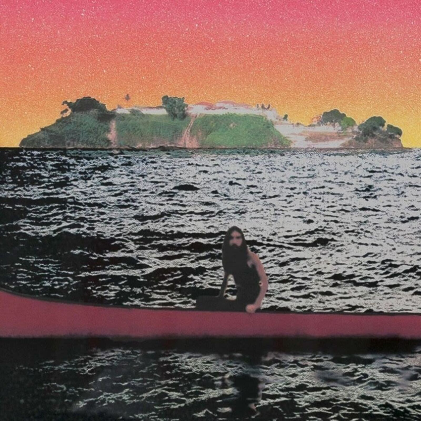 A woman standing in front of a painting on a wall.