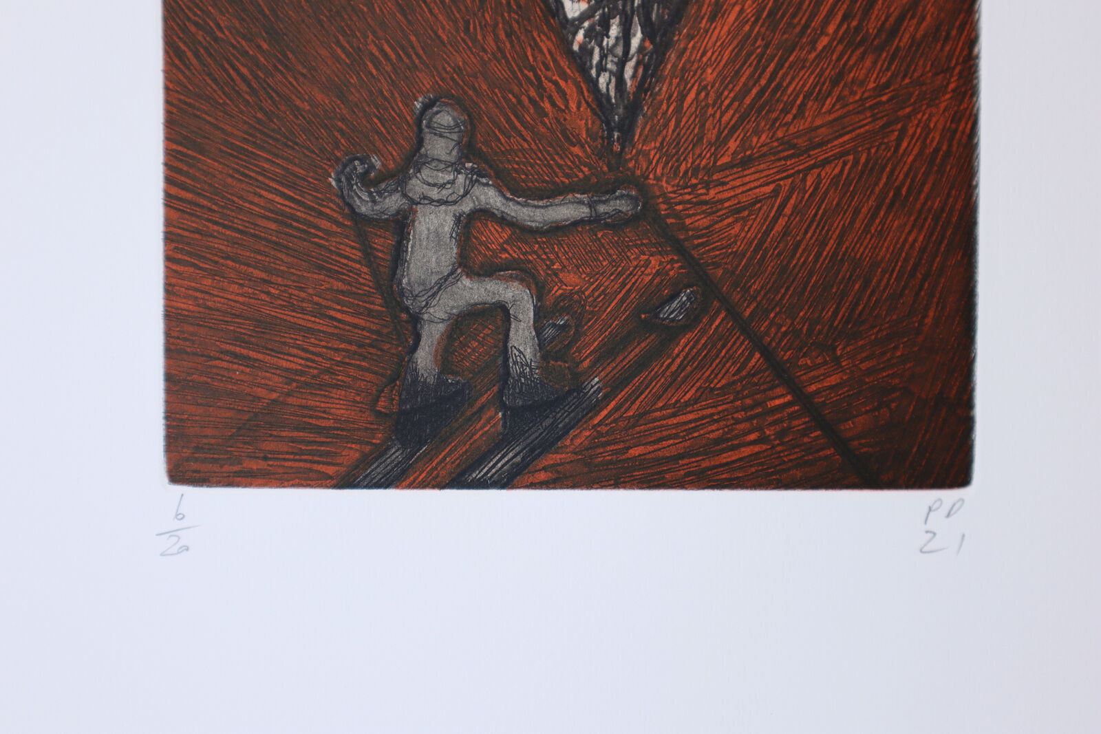 Artwork by Peter Doig, Couloir (Red), Made of Etching with aquatint, spitbite, drypoint 