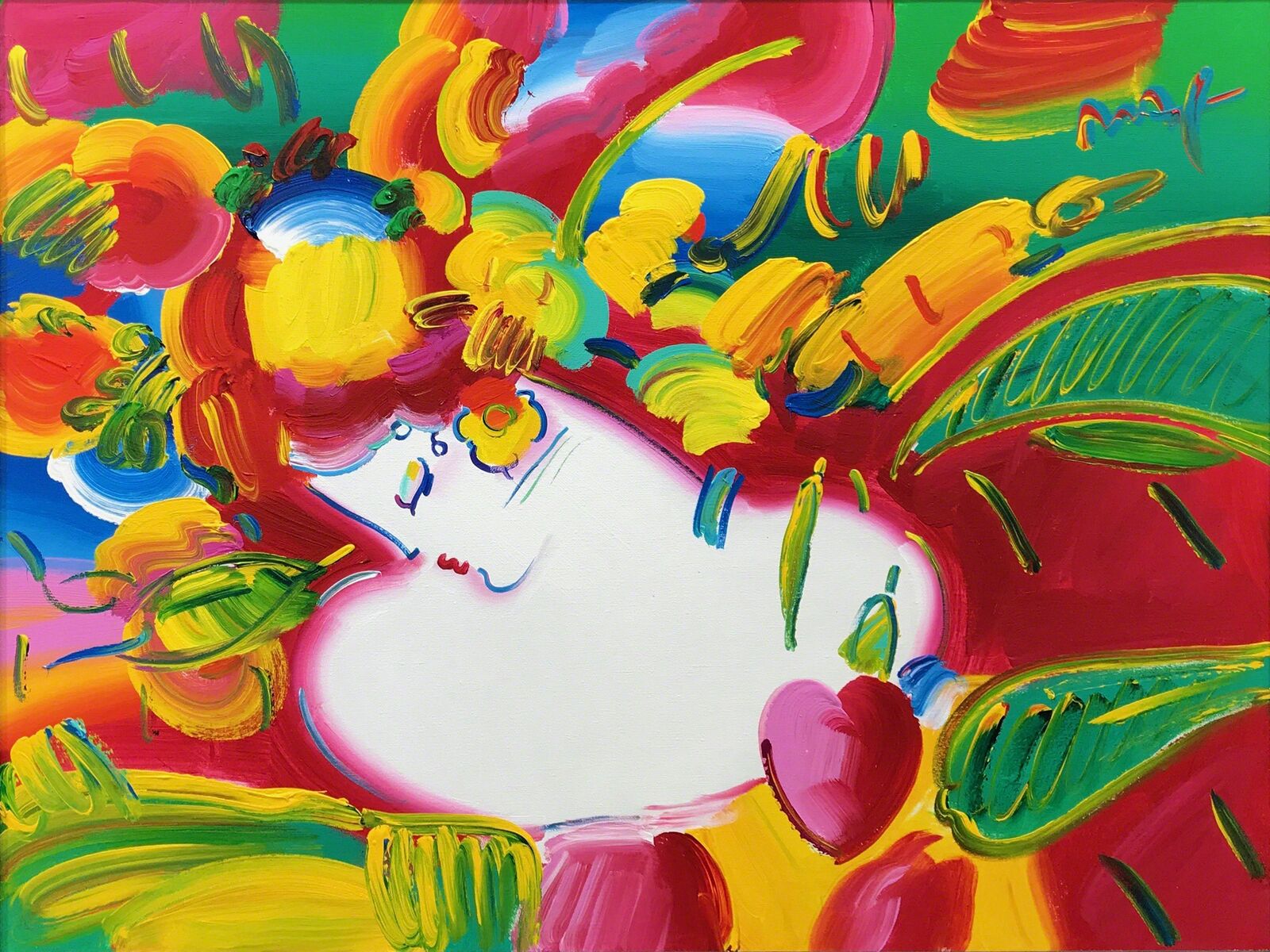 Artwork by Peter Max, FLOWER BLOSSOM LADY, Made of Acrylic On Canvas 