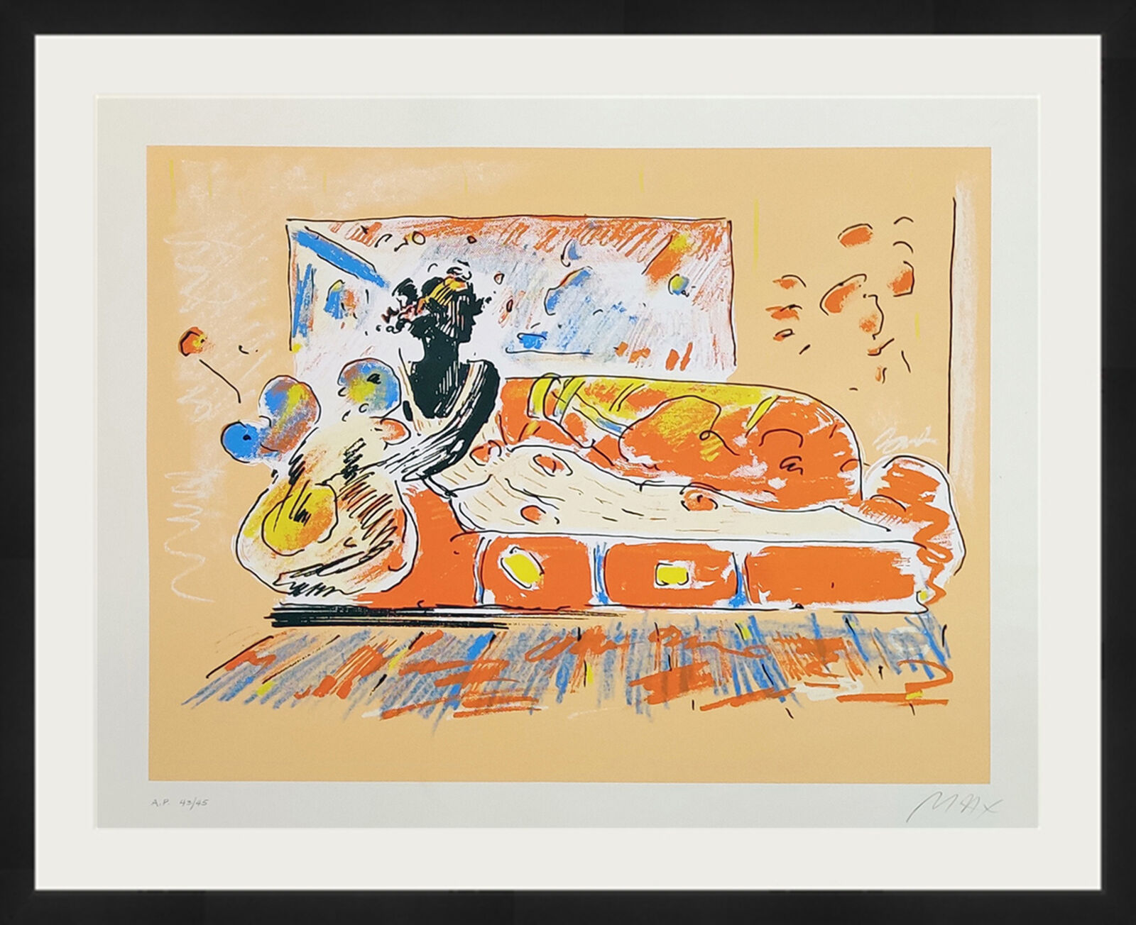 Artwork by Peter Max, LADY ON COUCH, Made of Serigraph On Paper 