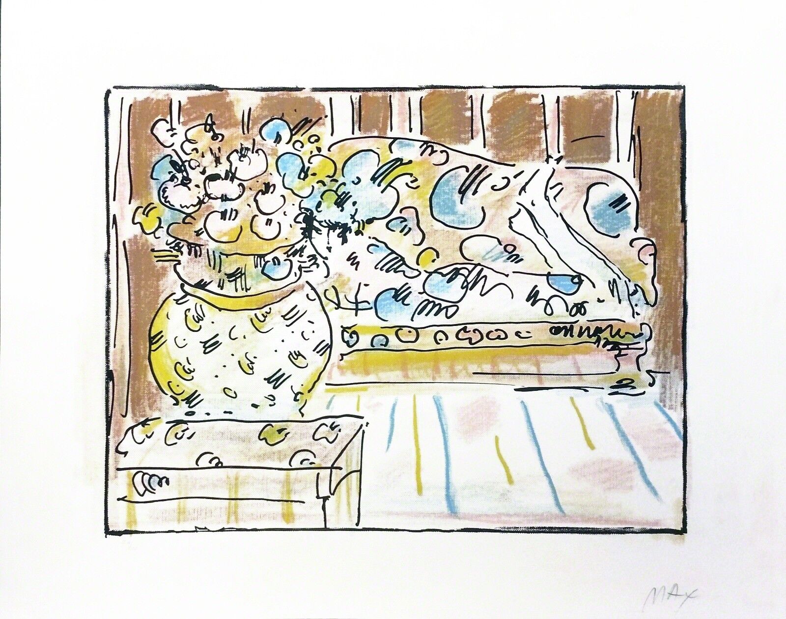 LADY ON COUCH WITH VASE by Peter Max, 1979
