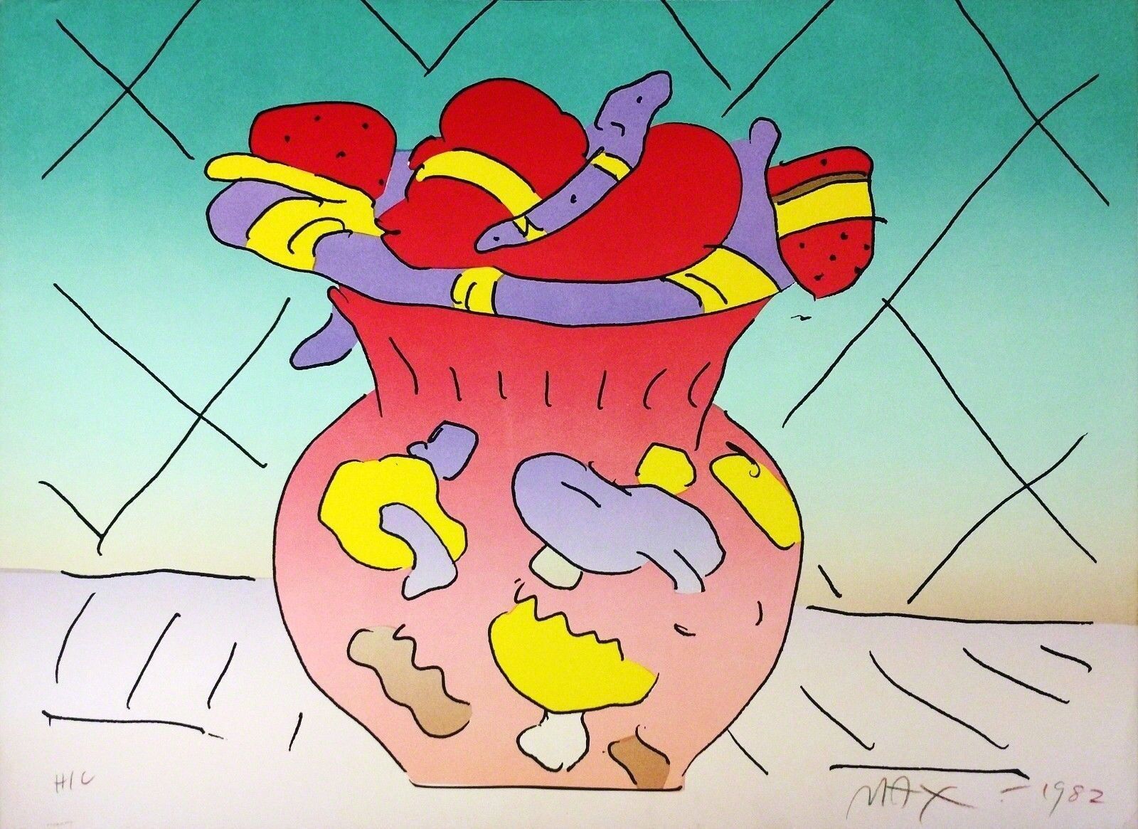 Artwork by Peter Max, RED VASE, Made of Lithograph 