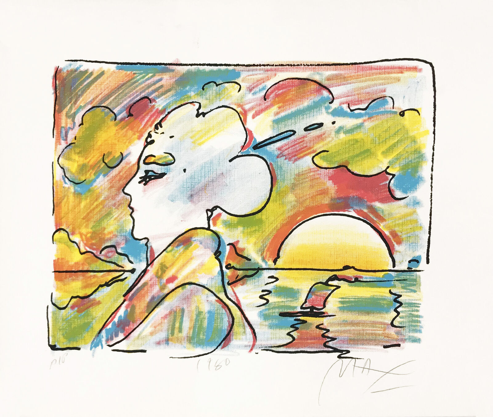 A painting of a woman looking out over a body of water.