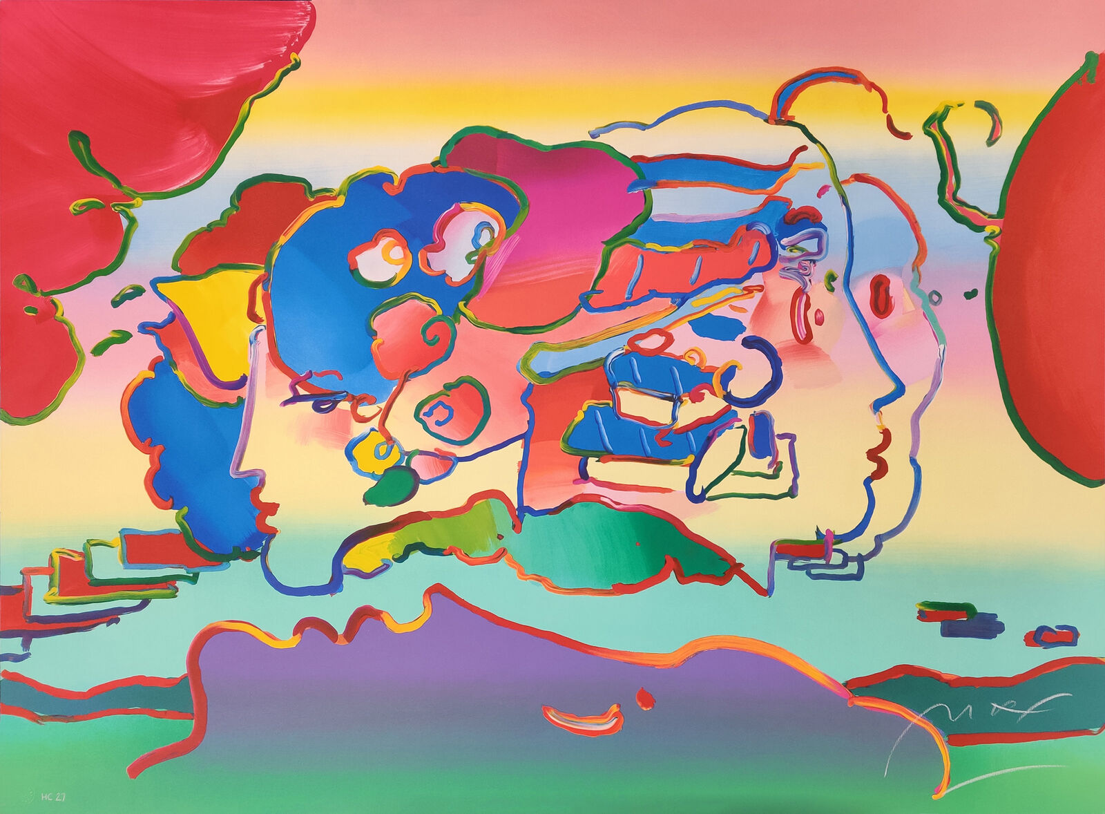 Artwork by Peter Max, THREE FACES, Made of Screen Print 