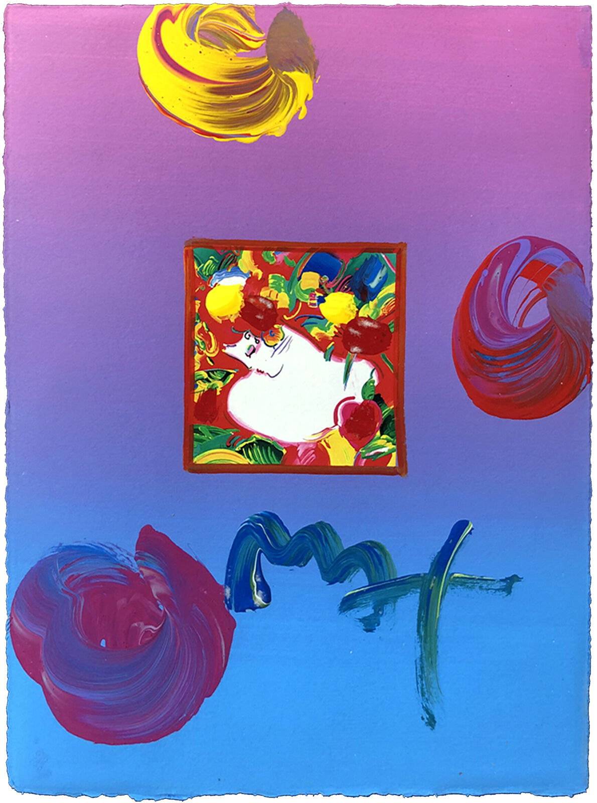 Artwork by Peter Max, FLOWER BLOSSOM LADY (OVERPAINT), Made of Mixed Media On Paper 