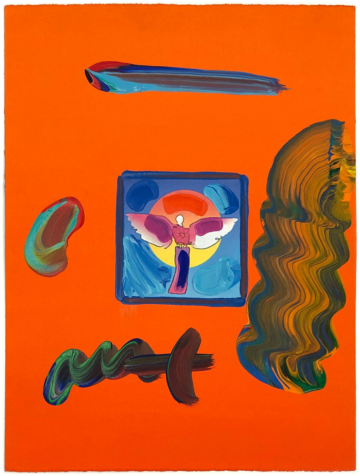 Artwork by Peter Max, Angel with Heart (unique mixed media on paper), Made of Mixed Media On Paper 