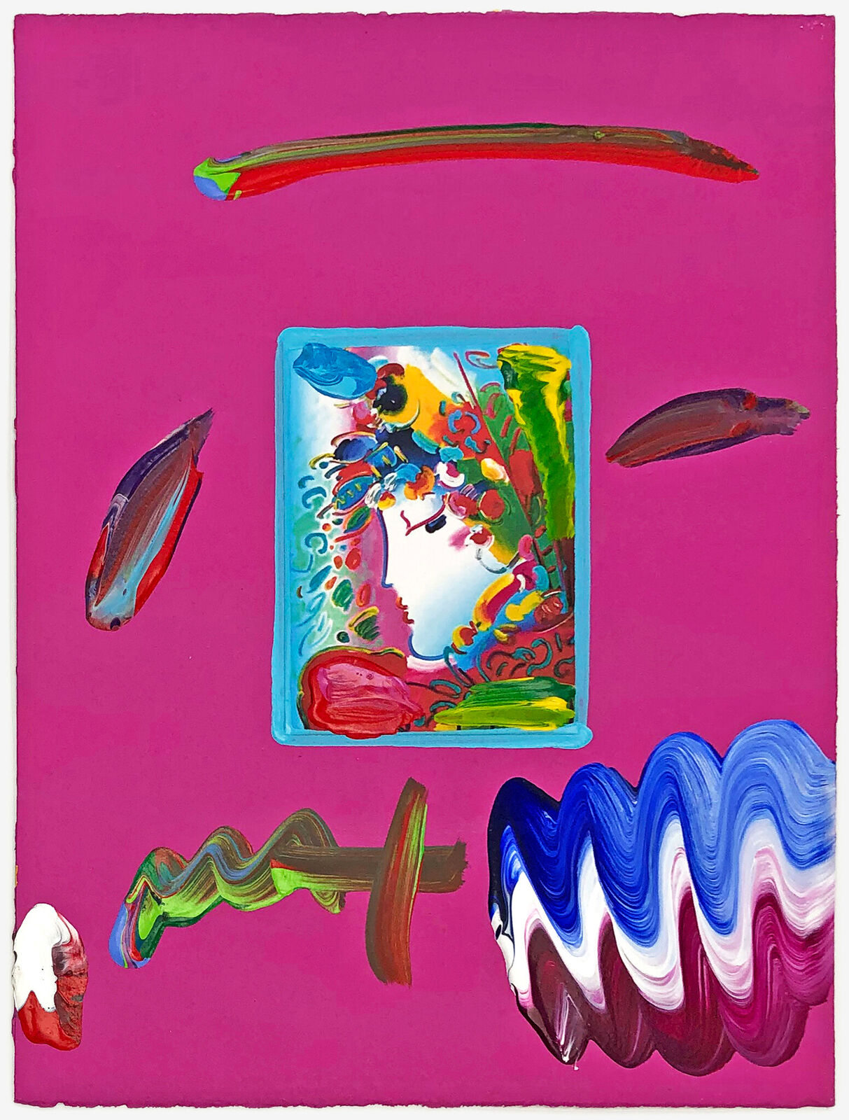 Artwork by Peter Max, Blushing Beauty (unique mixed media on paper), Made of Mixed Media On Paper 