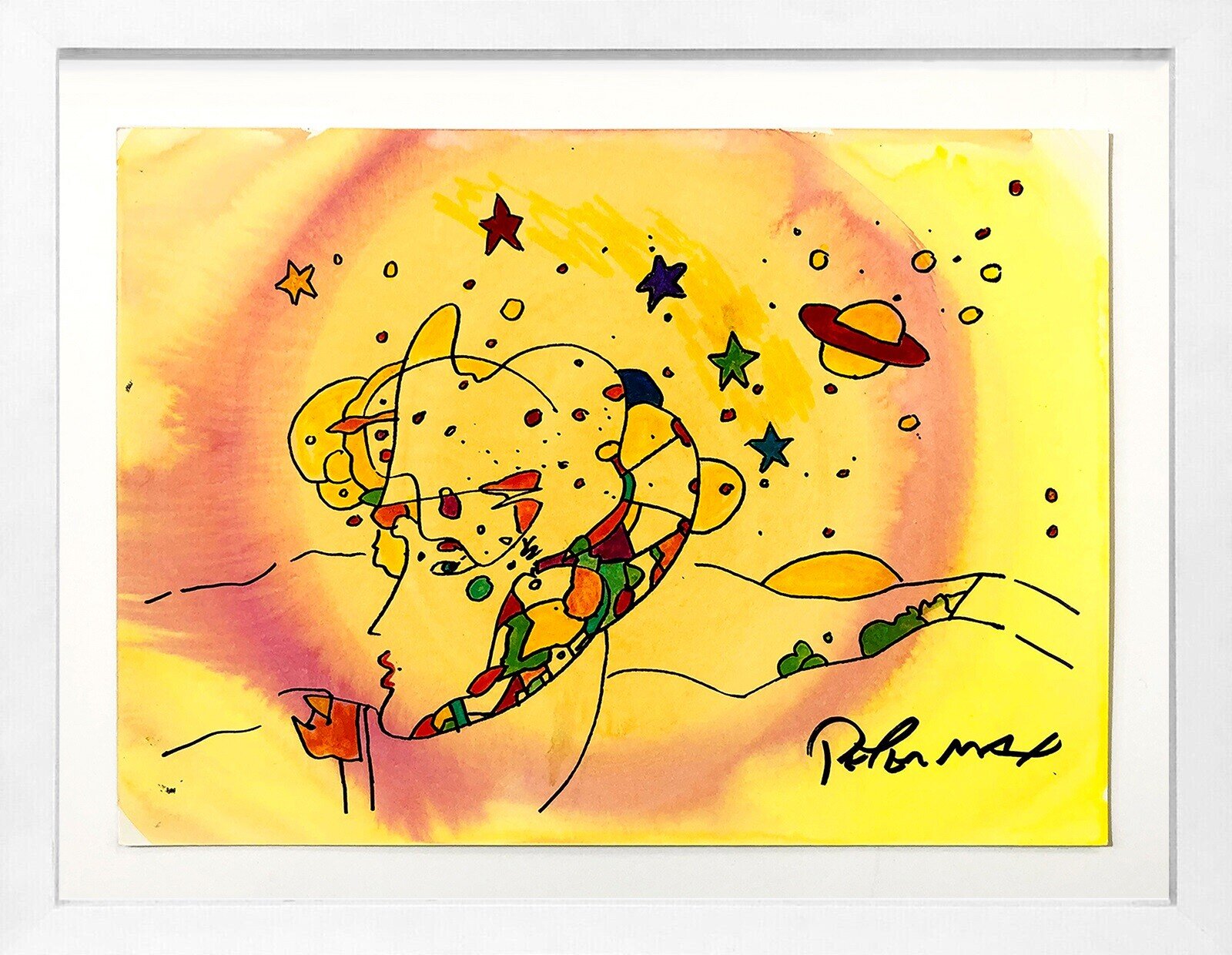 Artwork by Peter Max, Cosmic Profile, Made of Mixed Media On Paper 