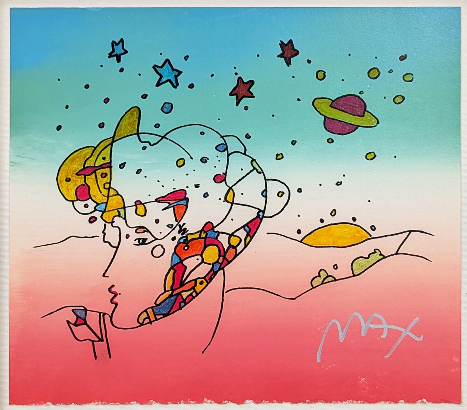 Artwork by Peter Max, Cosmic Profile (original mixed media and watercolor), Made of Mixed Media And Watercolor On Paper 
