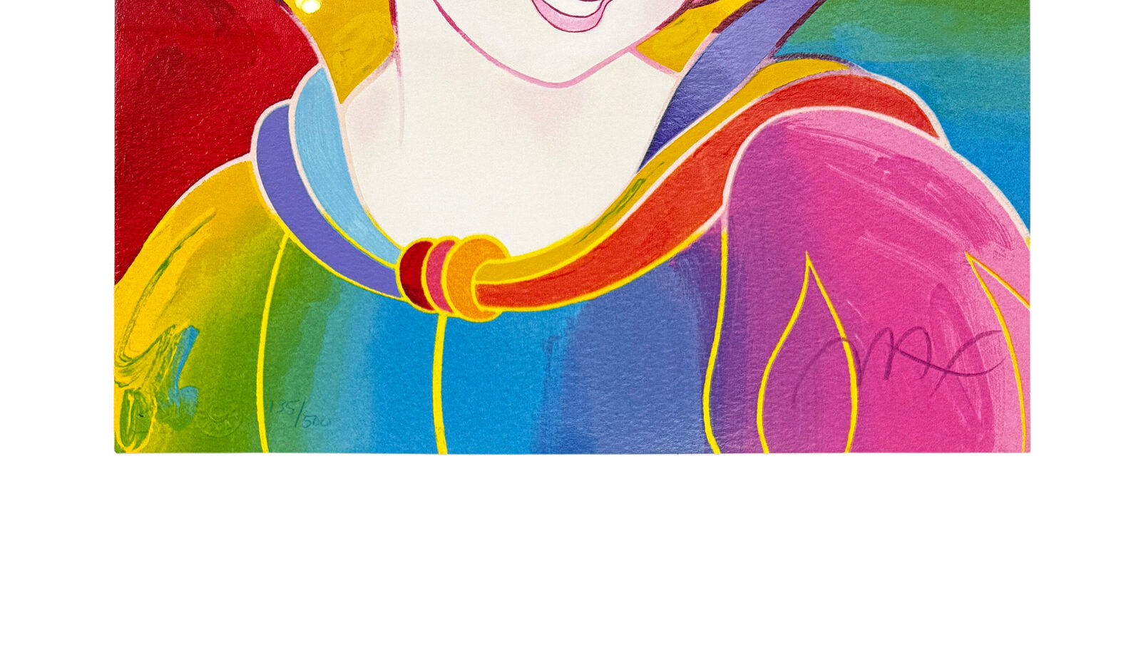 A set of four framed pictures of snow white in different colors.