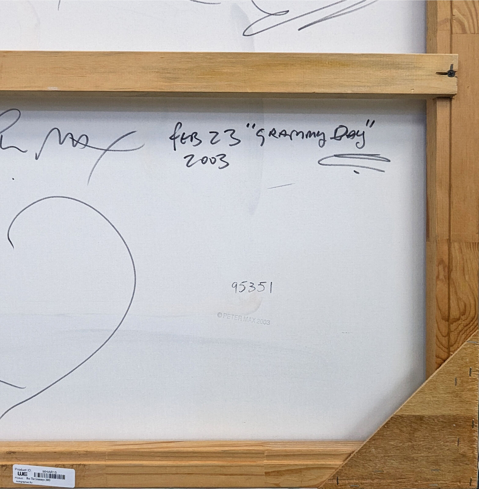 A painting of a grammy award in front of a city skyline.