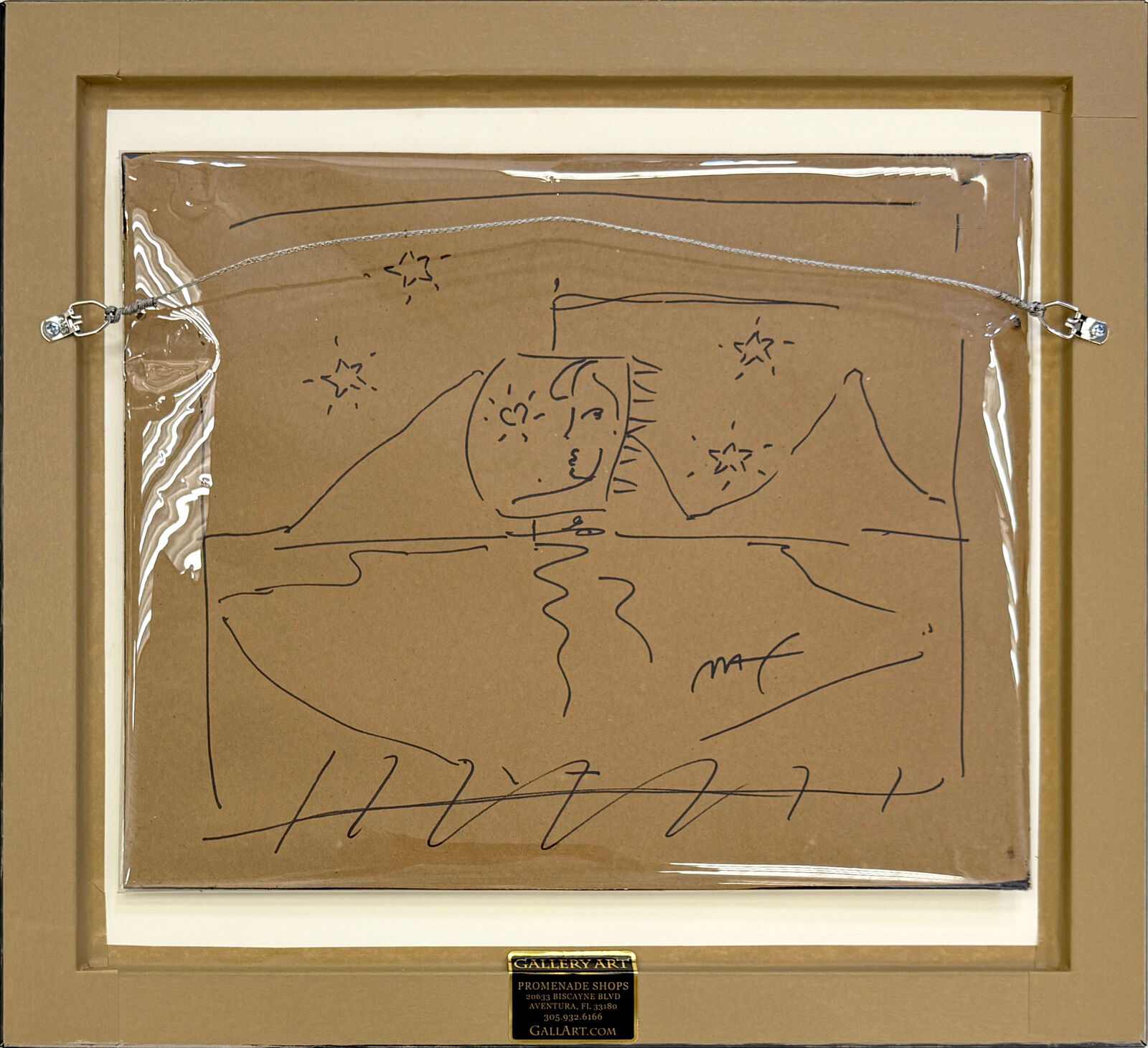 A drawing of a woman sitting in front of a pyramid.