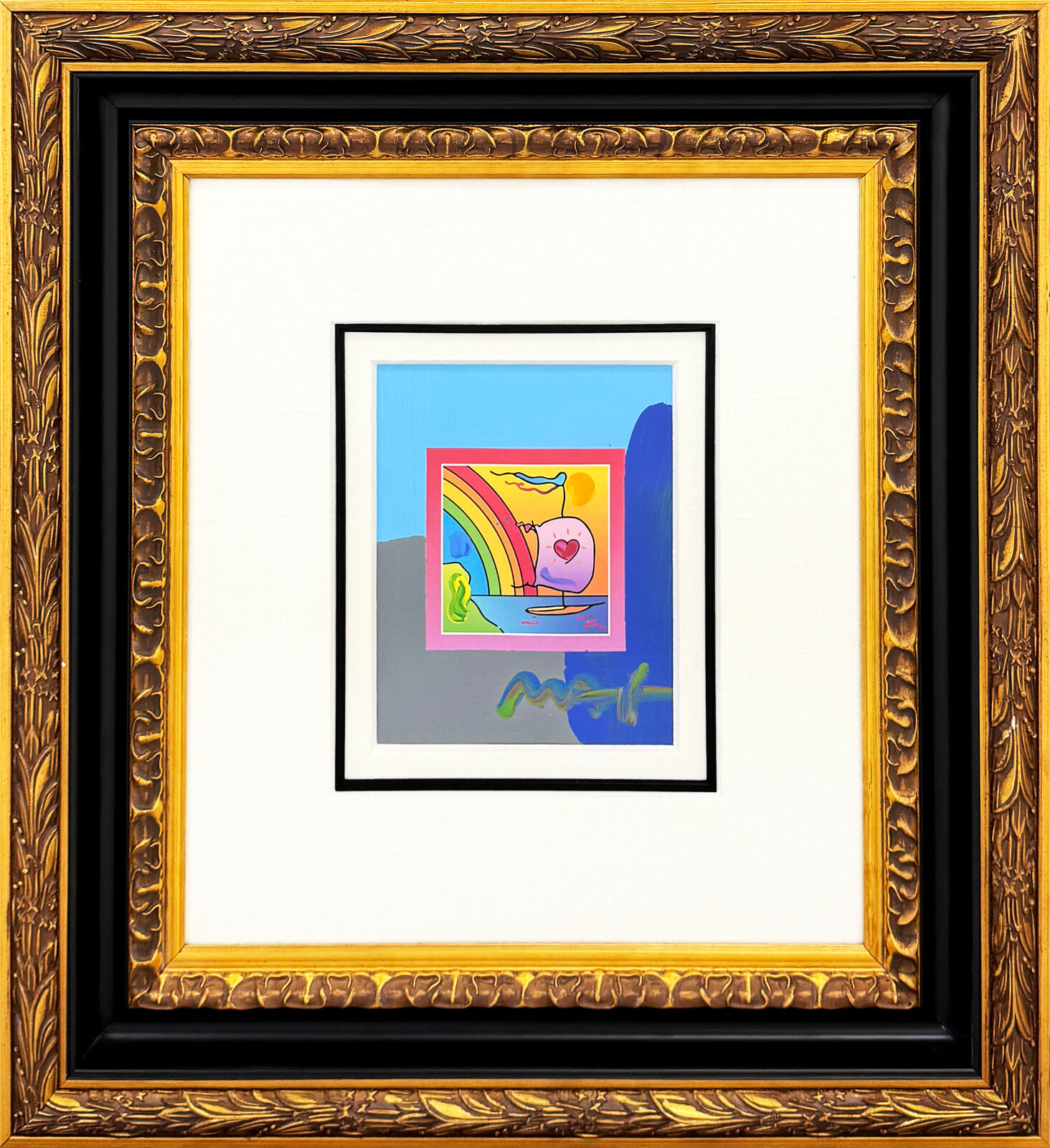 A picture of a painting in a gold frame on a wall.