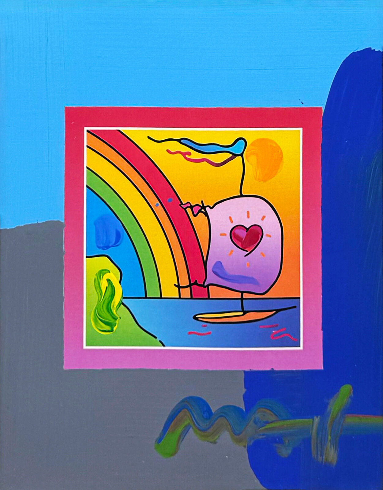 A picture of a painting in a gold frame on a wall.