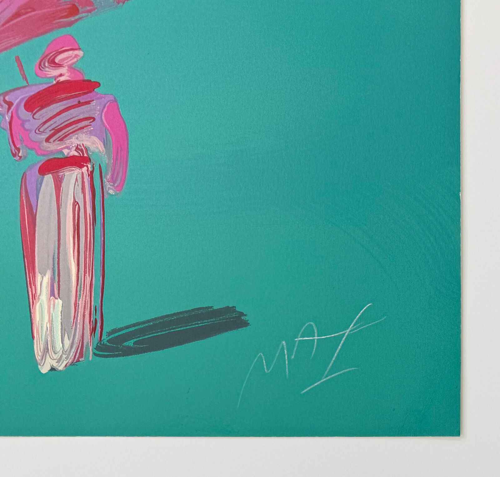 A painting of a person holding an umbrella in the ocean.