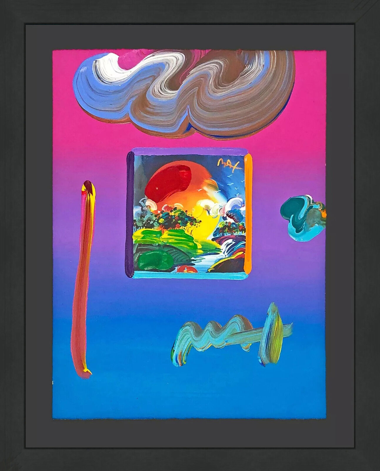 Artwork by Peter Max, Without Borders #9 (unique mixed media on paper), Made of Mixed Media On Paper 