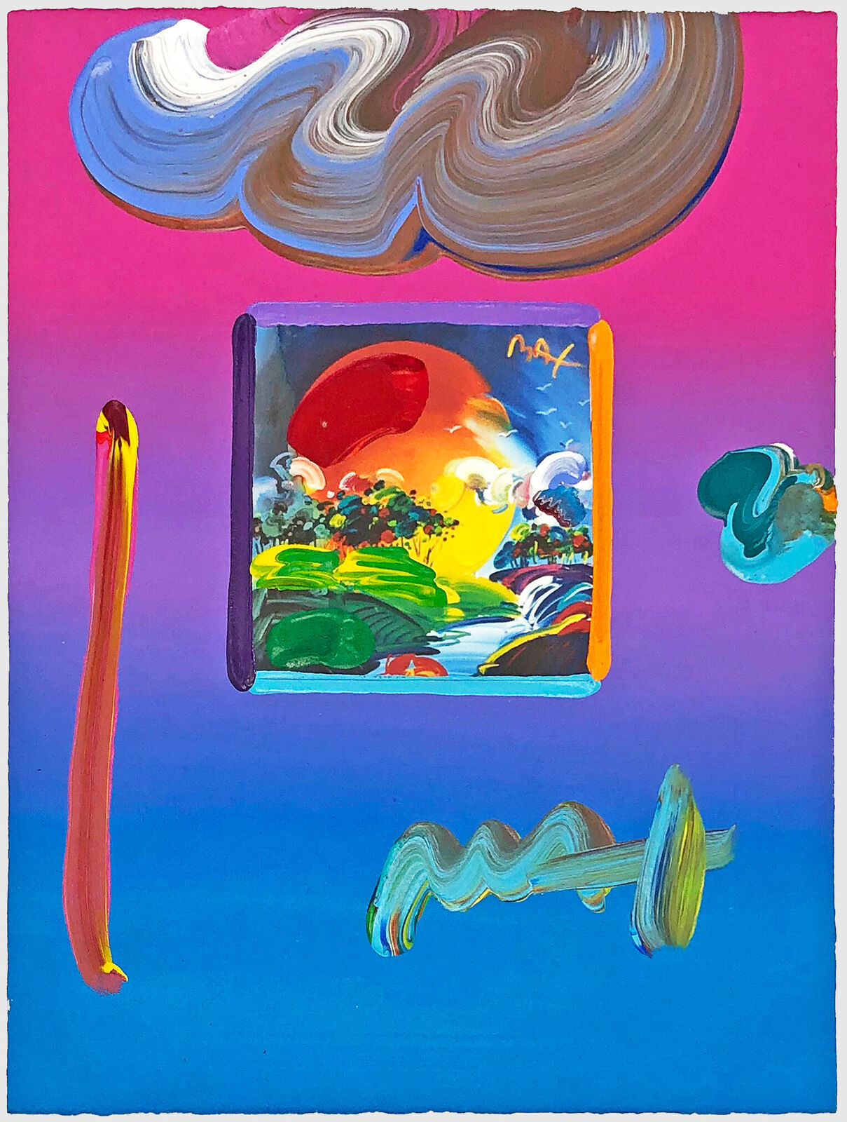 Artwork by Peter Max, Without Borders #9 (unique mixed media on paper), Made of Mixed Media On Paper 