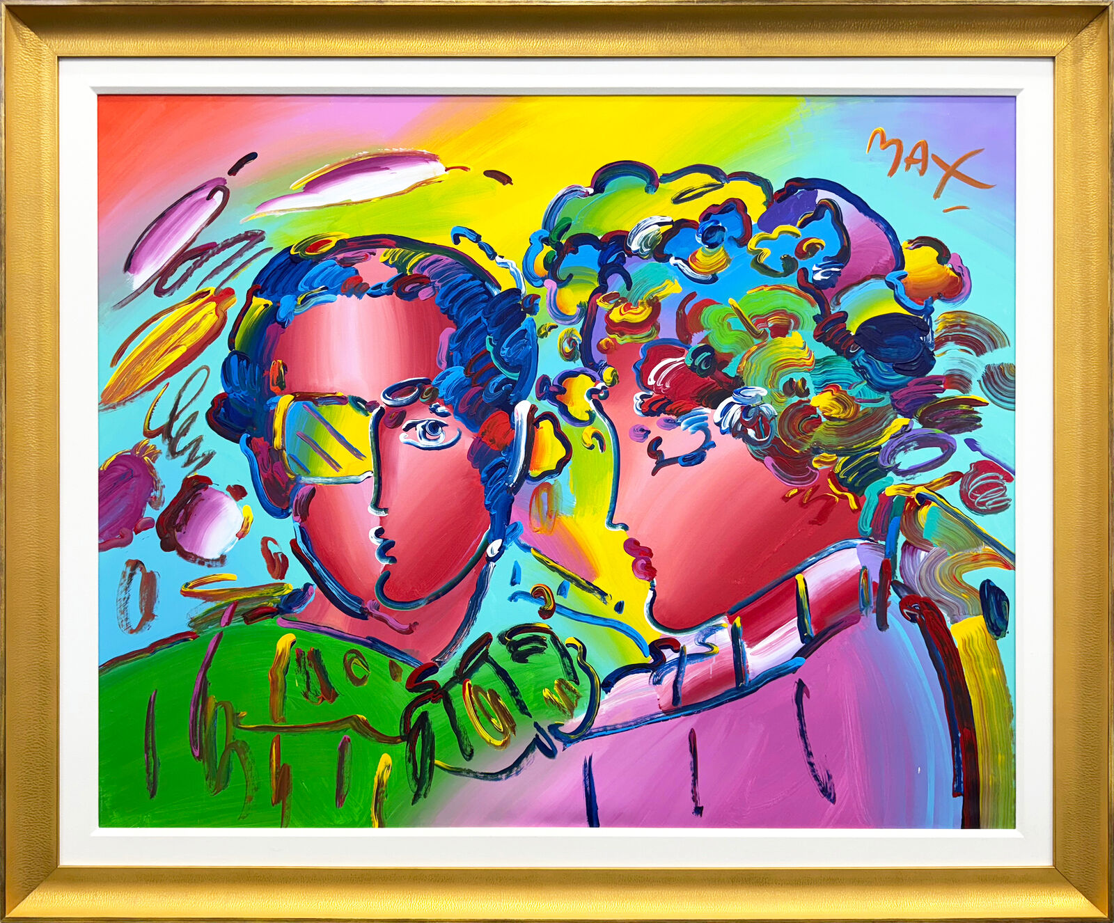 A painting of a man and a woman in a gold frame.