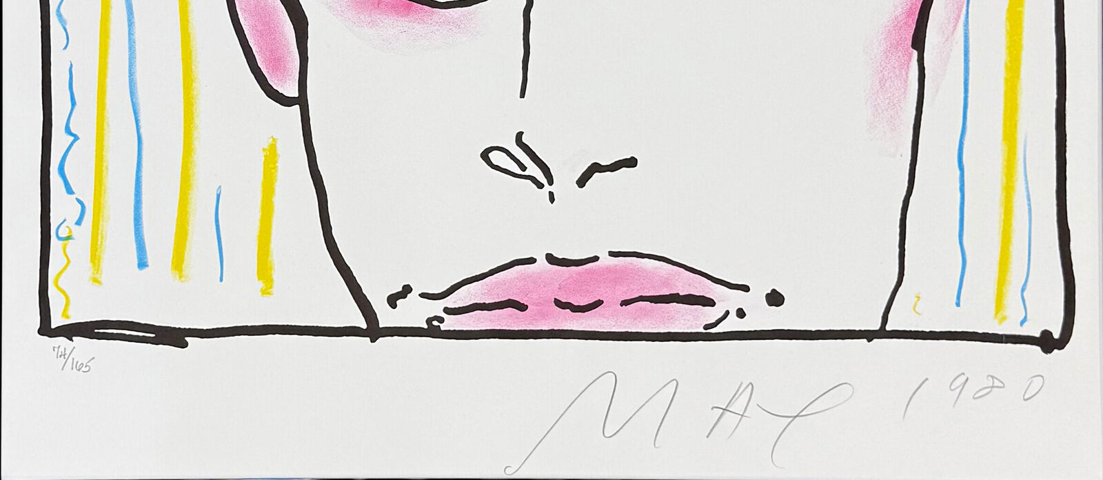 A drawing of a man's face with a hat on his head.