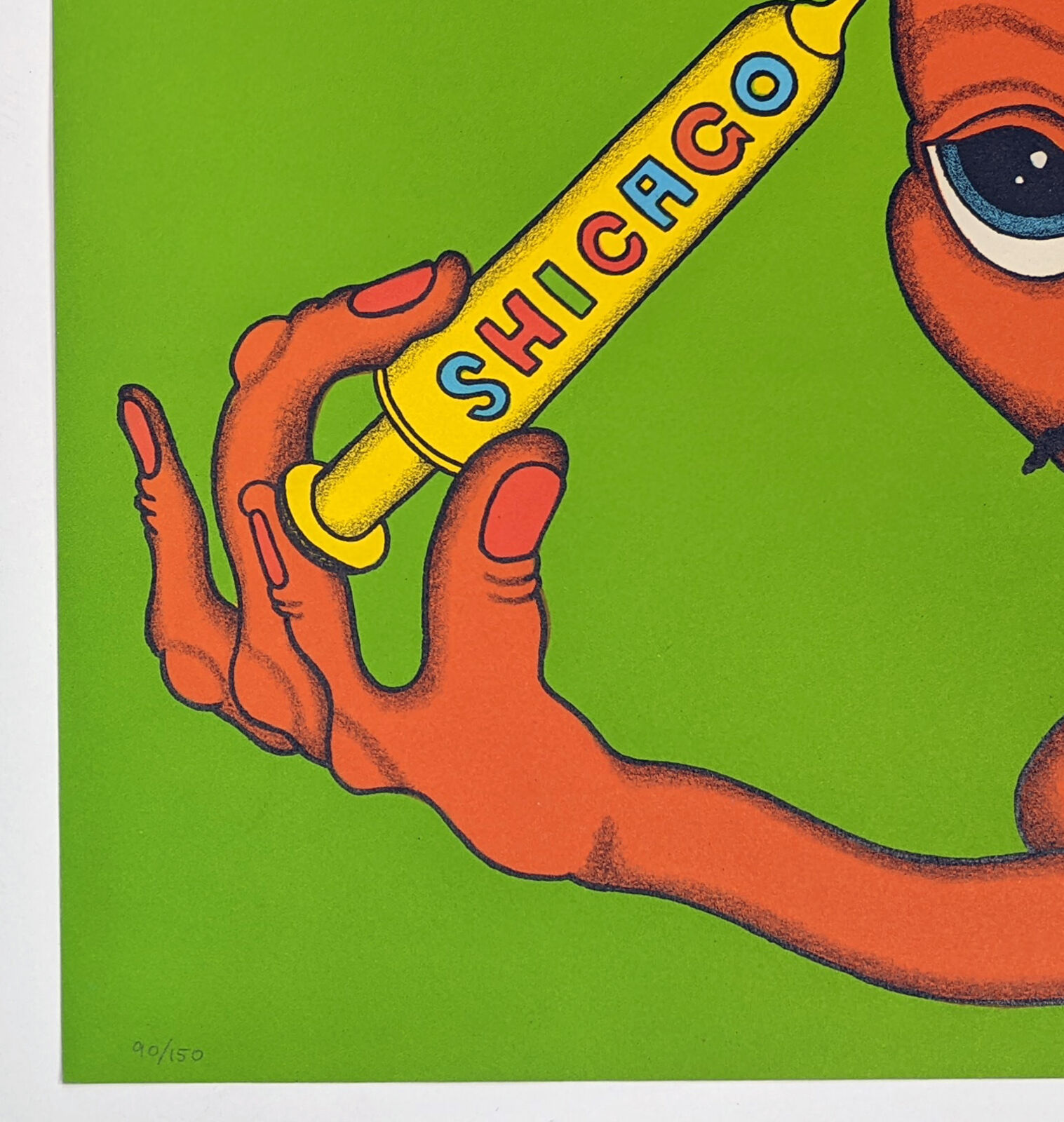 A painting of a man holding a syringe in his hand.