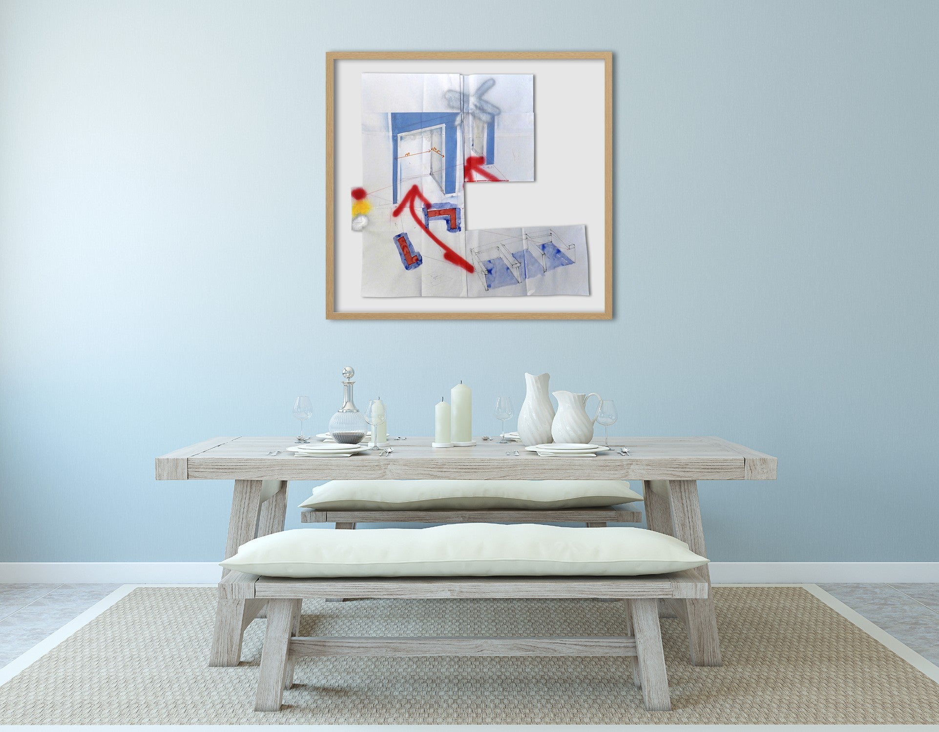 Artwork by Peter Soriano, L.I.C. (Blue), Made of Spray paint, pencil, ink, watercolor on paper 