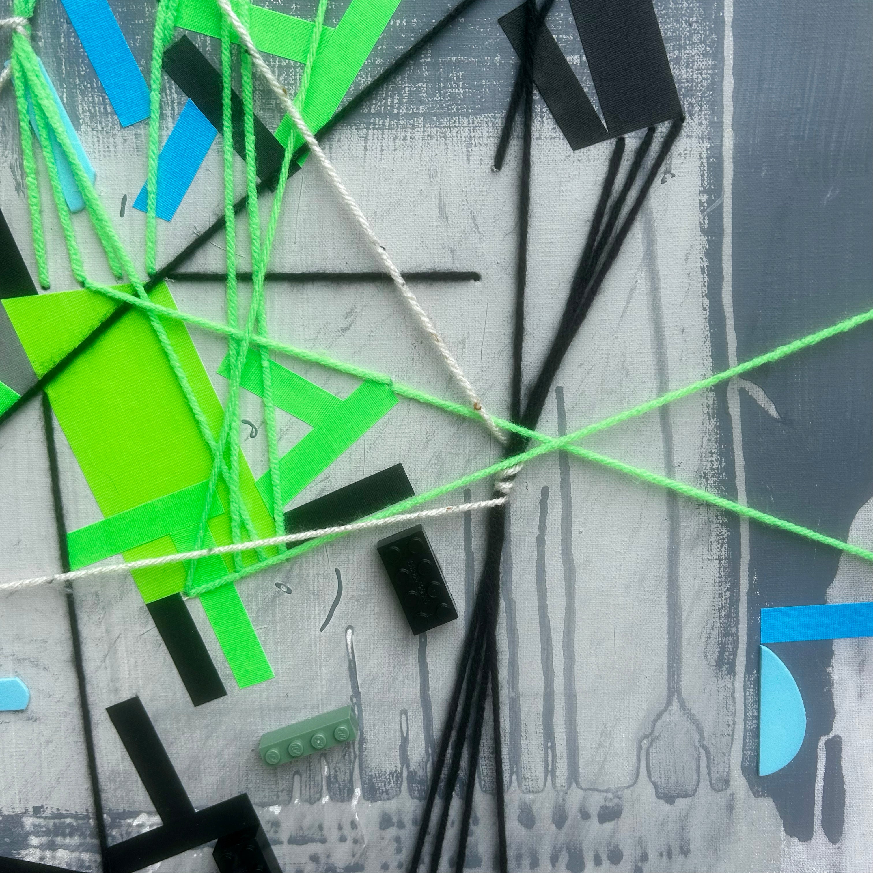 Artwork by Philippe Halaburda, Asheen Kumarii, Made of Acrylic, color tape, yarn and LEGO brick on canvas 