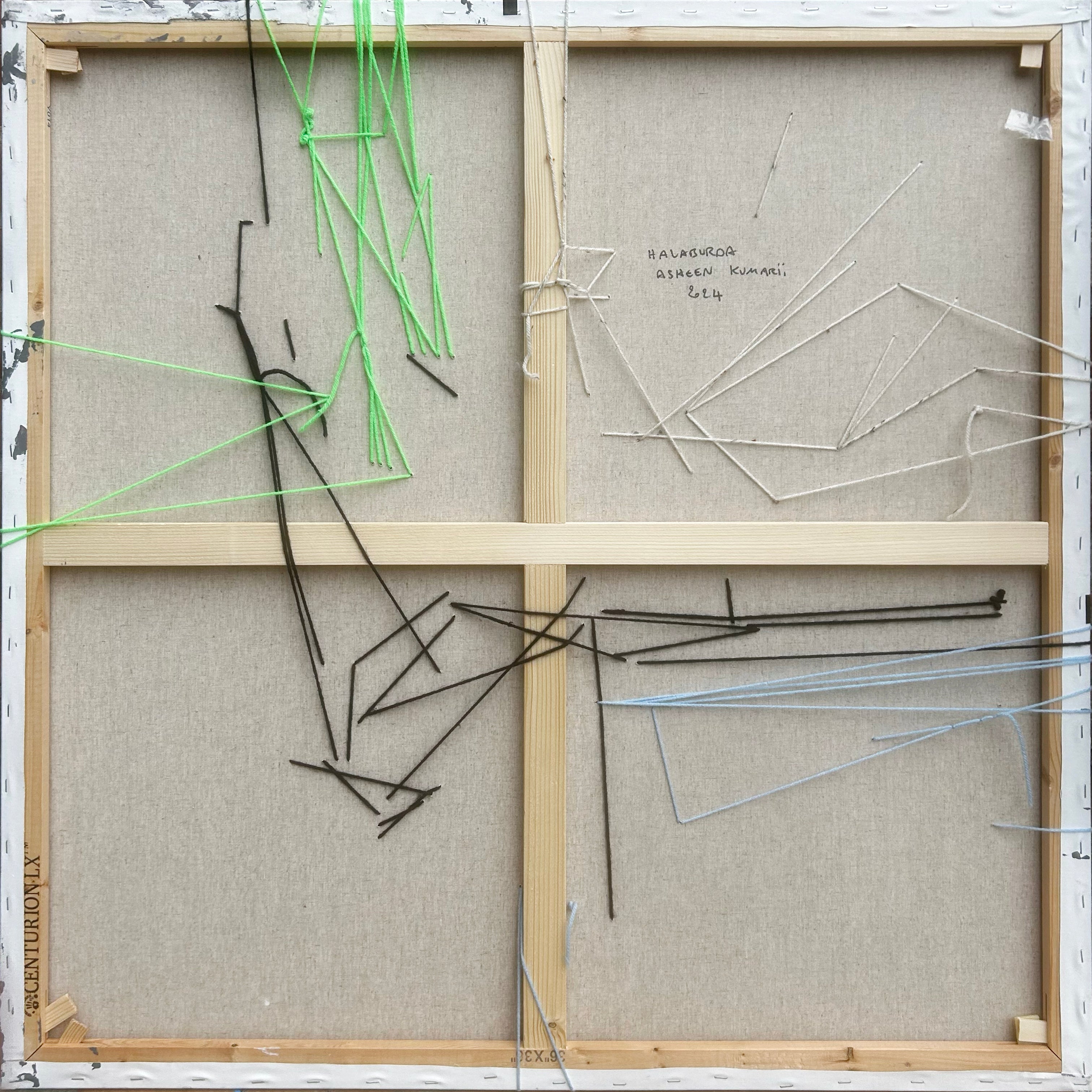 Artwork by Philippe Halaburda, Asheen Kumarii, Made of Acrylic, color tape, yarn and LEGO brick on canvas 