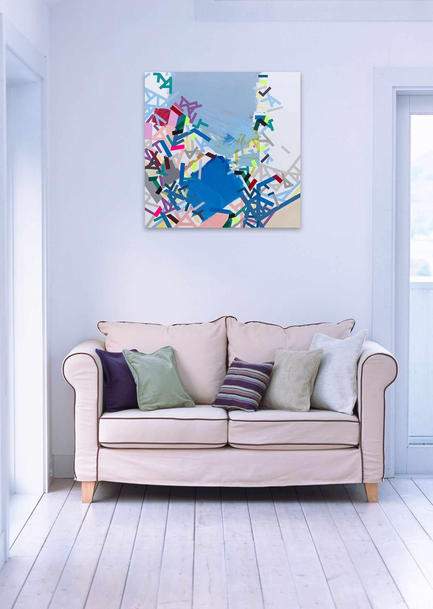 Artwork by Philippe Halaburda, Ikkunann molecules, Made of Acrylic and color tape on canvas 