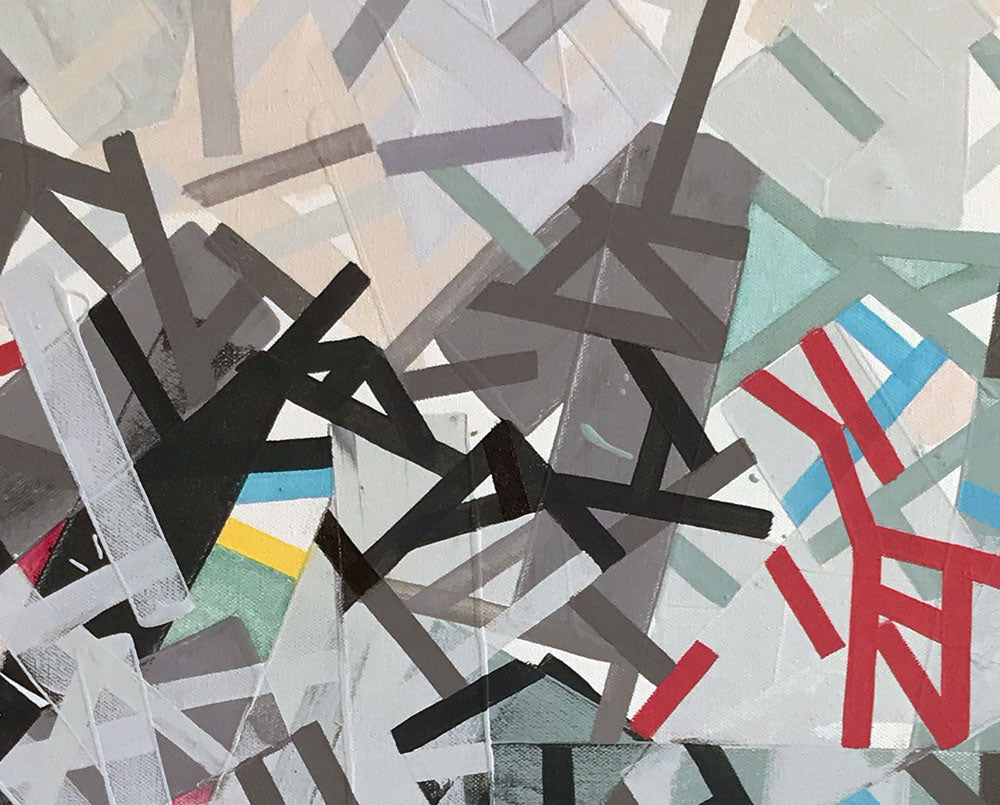 A painting of a bunch of different colored shapes on a white background.