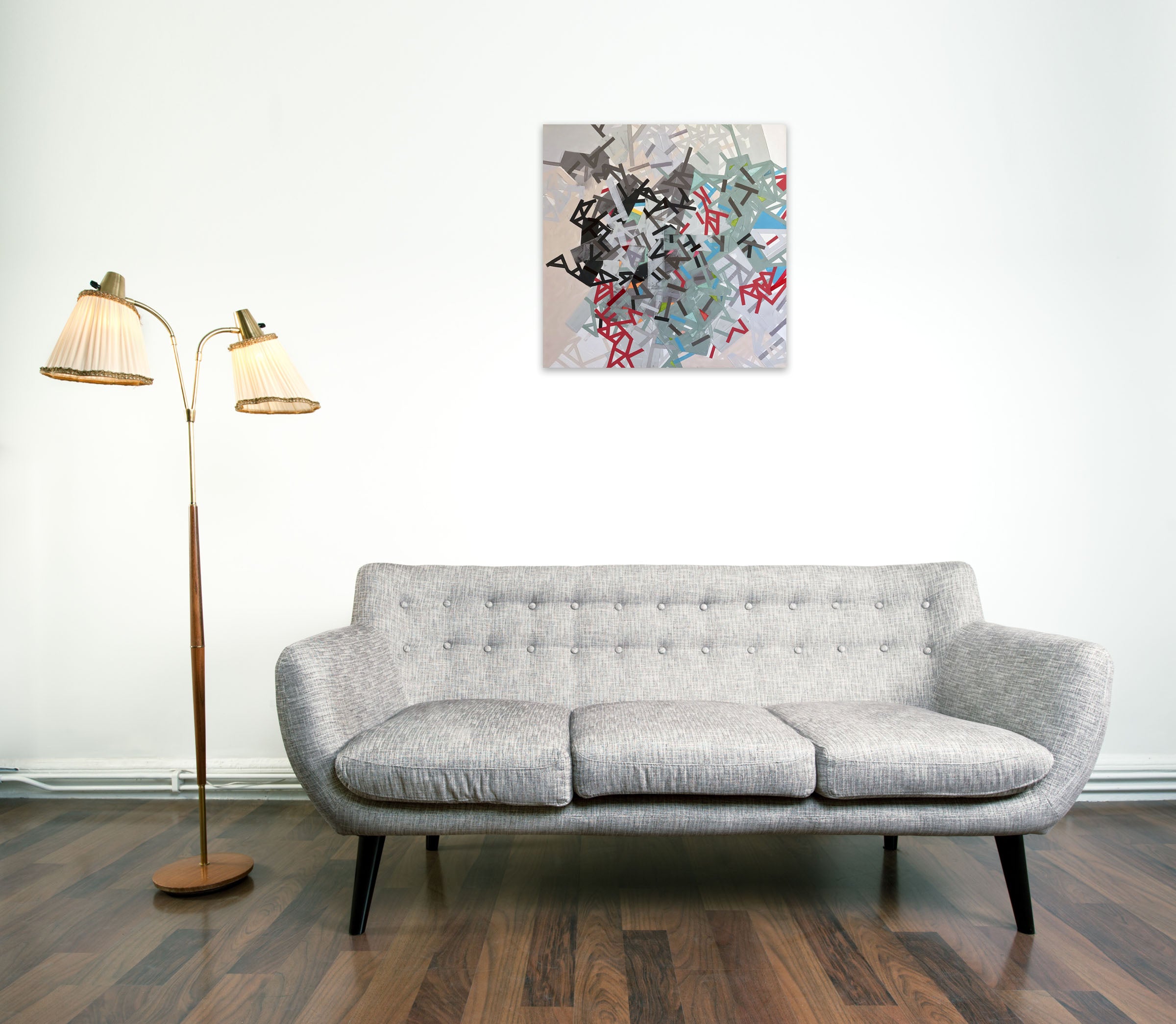 A painting of a bunch of different colored shapes on a white background.
