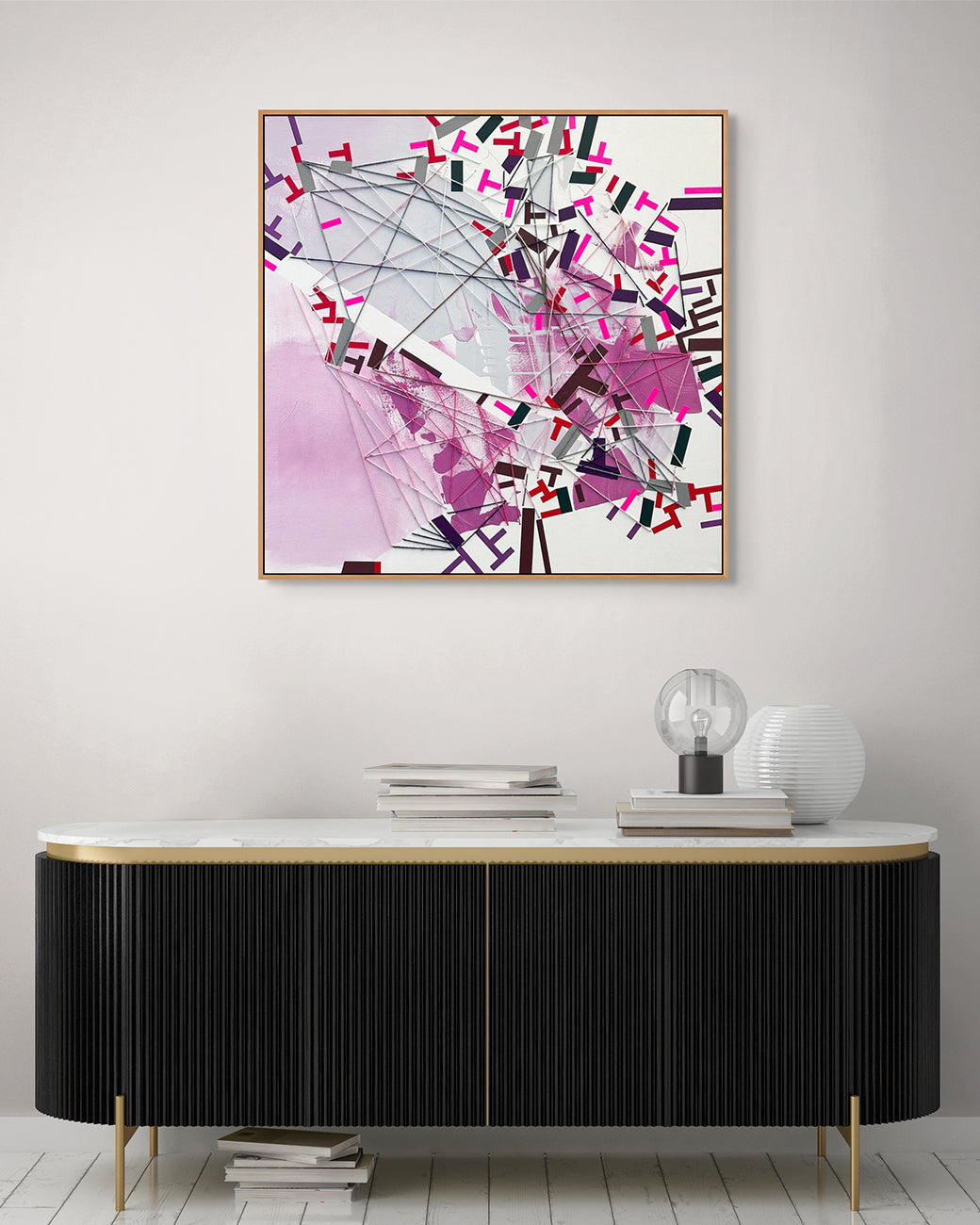 Artwork by Philippe Halaburda, Outro Revveckaa, Made of Acrylic, color tape, and yarn on canvas 