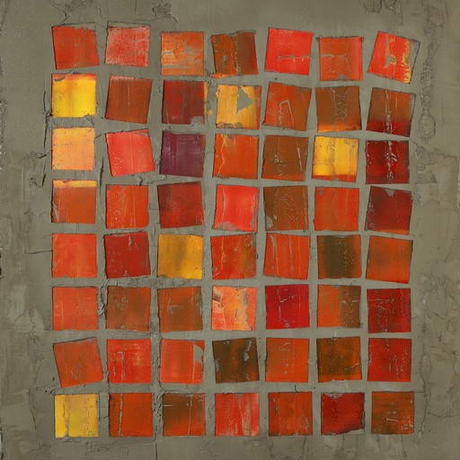 Artwork by Pierre Auville, 56 Squares, Made of Oil painting over pigmented cement on foam panel. Structural and hanging frame on the back. 