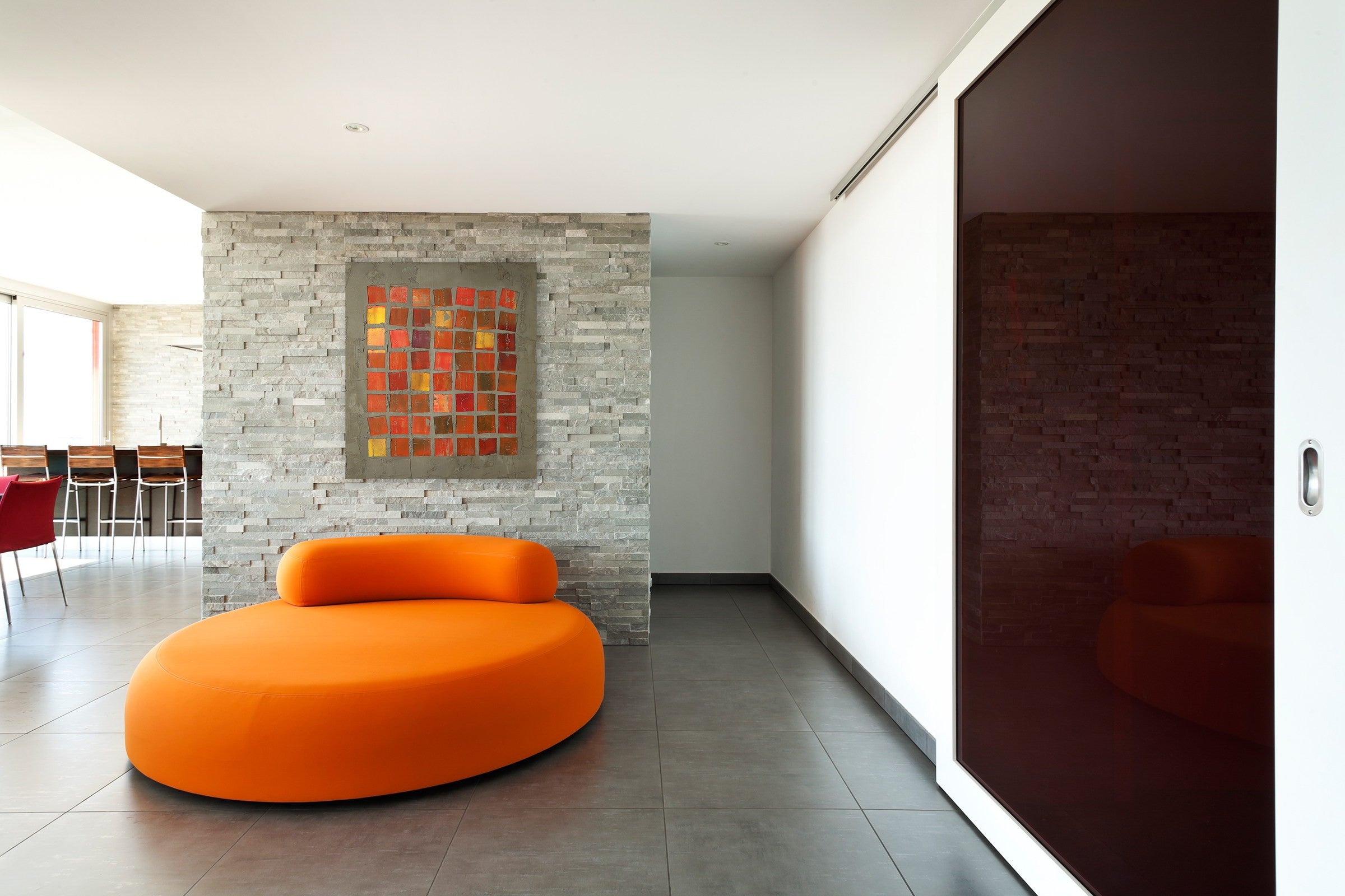 Artwork by Pierre Auville, 56 Squares, Made of Oil painting over pigmented cement on foam panel. Structural and hanging frame on the back. 