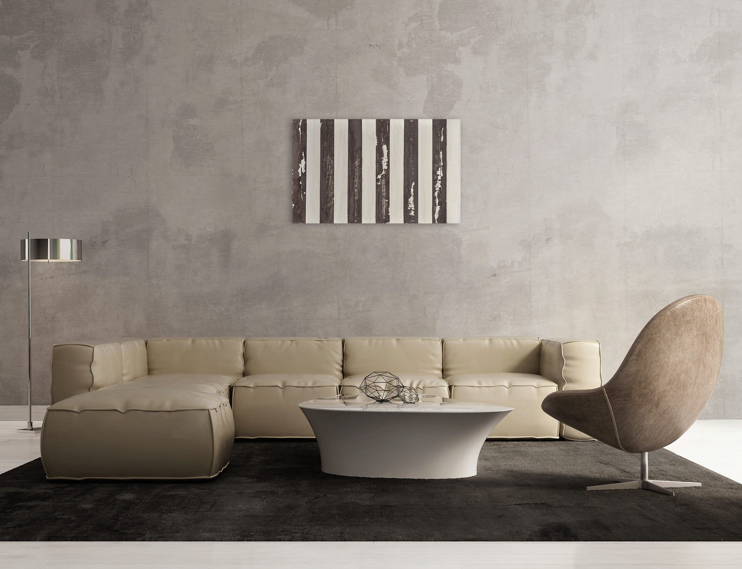 Artwork by Pierre Auville, Melting Pot, Made of Pigmented cement on foam panel. Structural and hanging frame on the back 