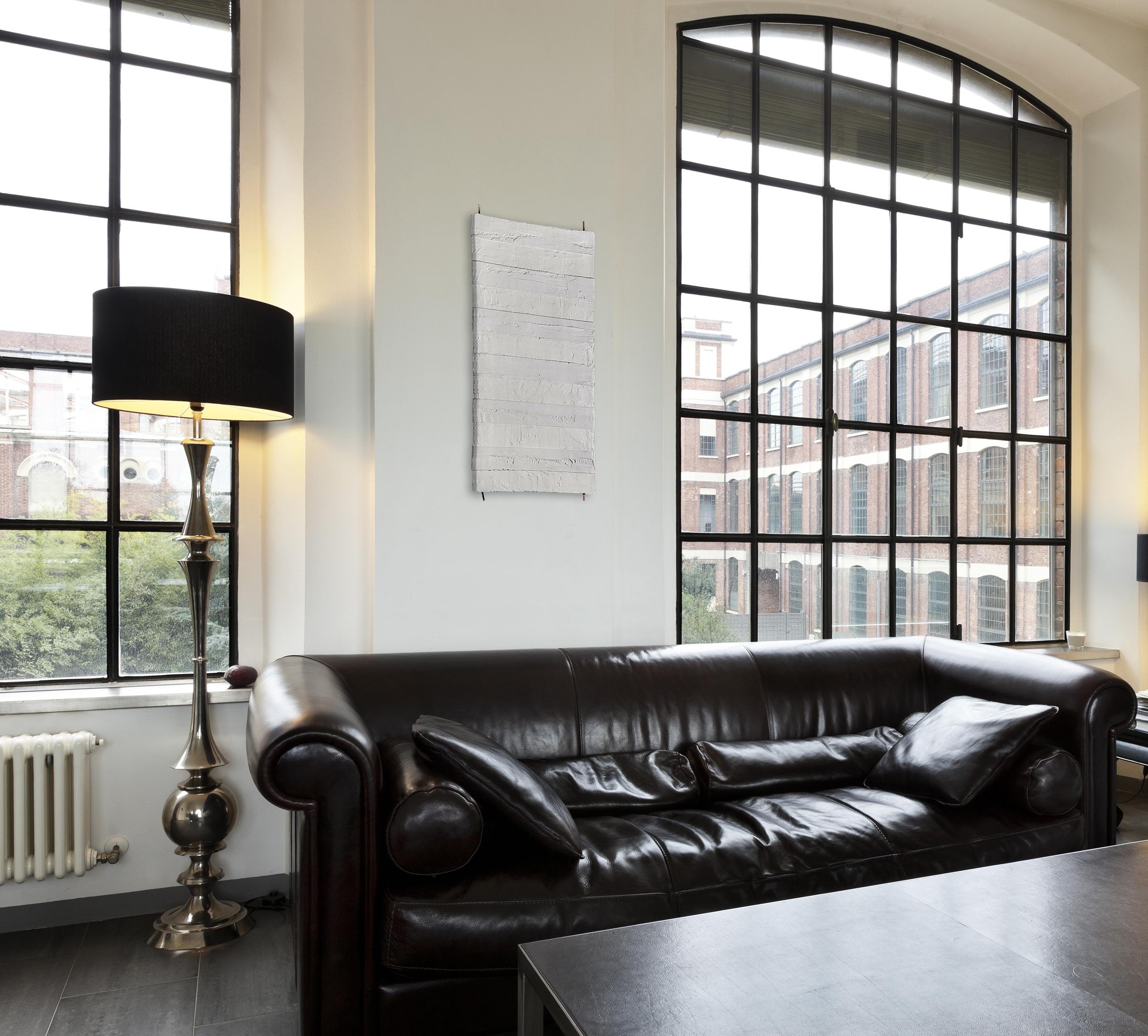 Artwork by Pierre Auville, White Stripes, Made of Cement, acrylic and rod steel on foam panel 