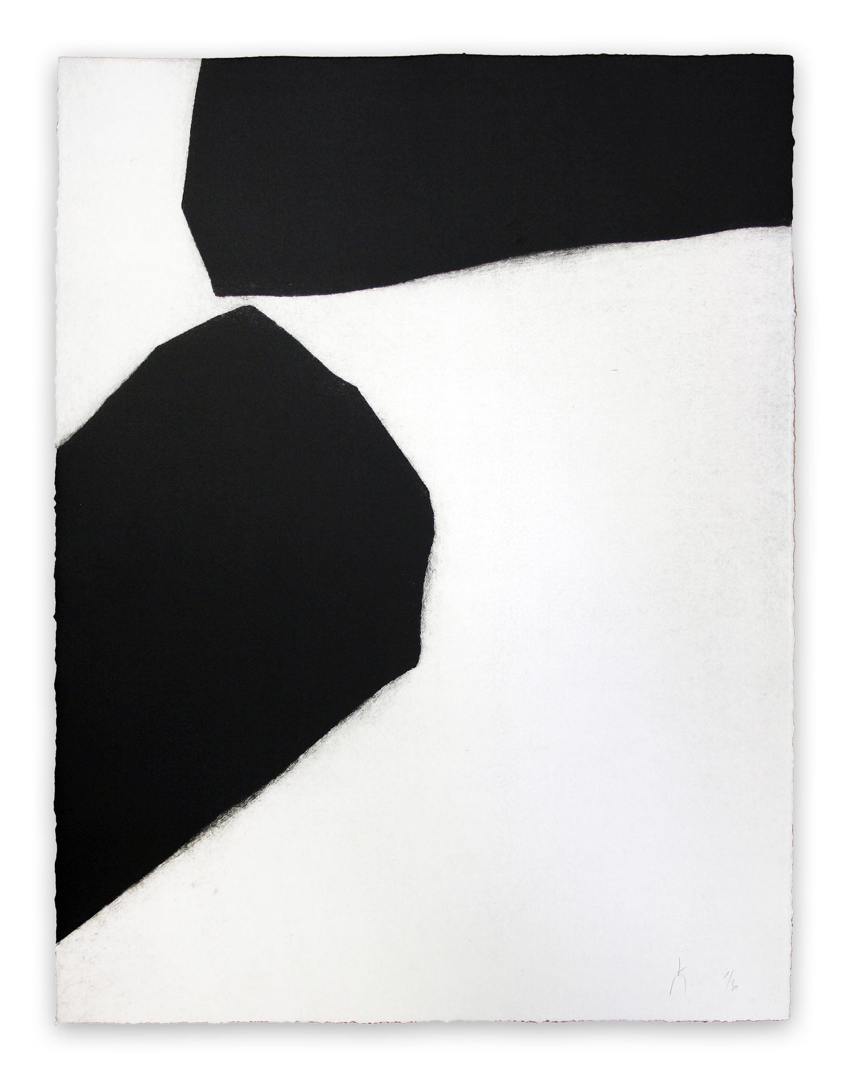 A black and white painting on a white wall.