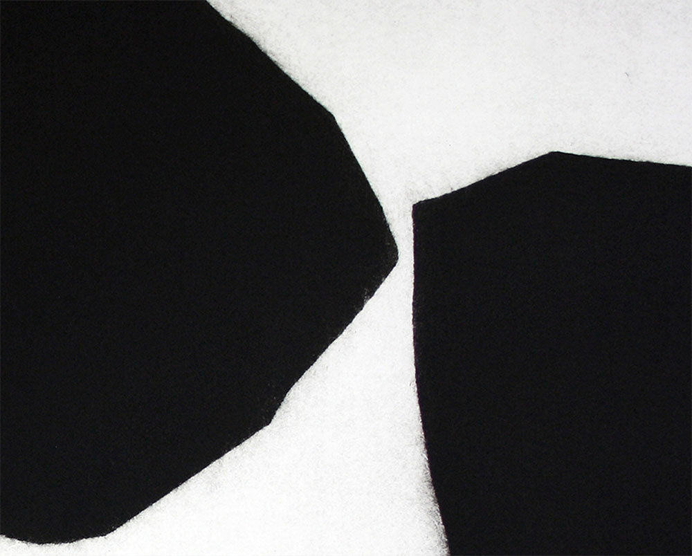 A black and white painting on a white wall.