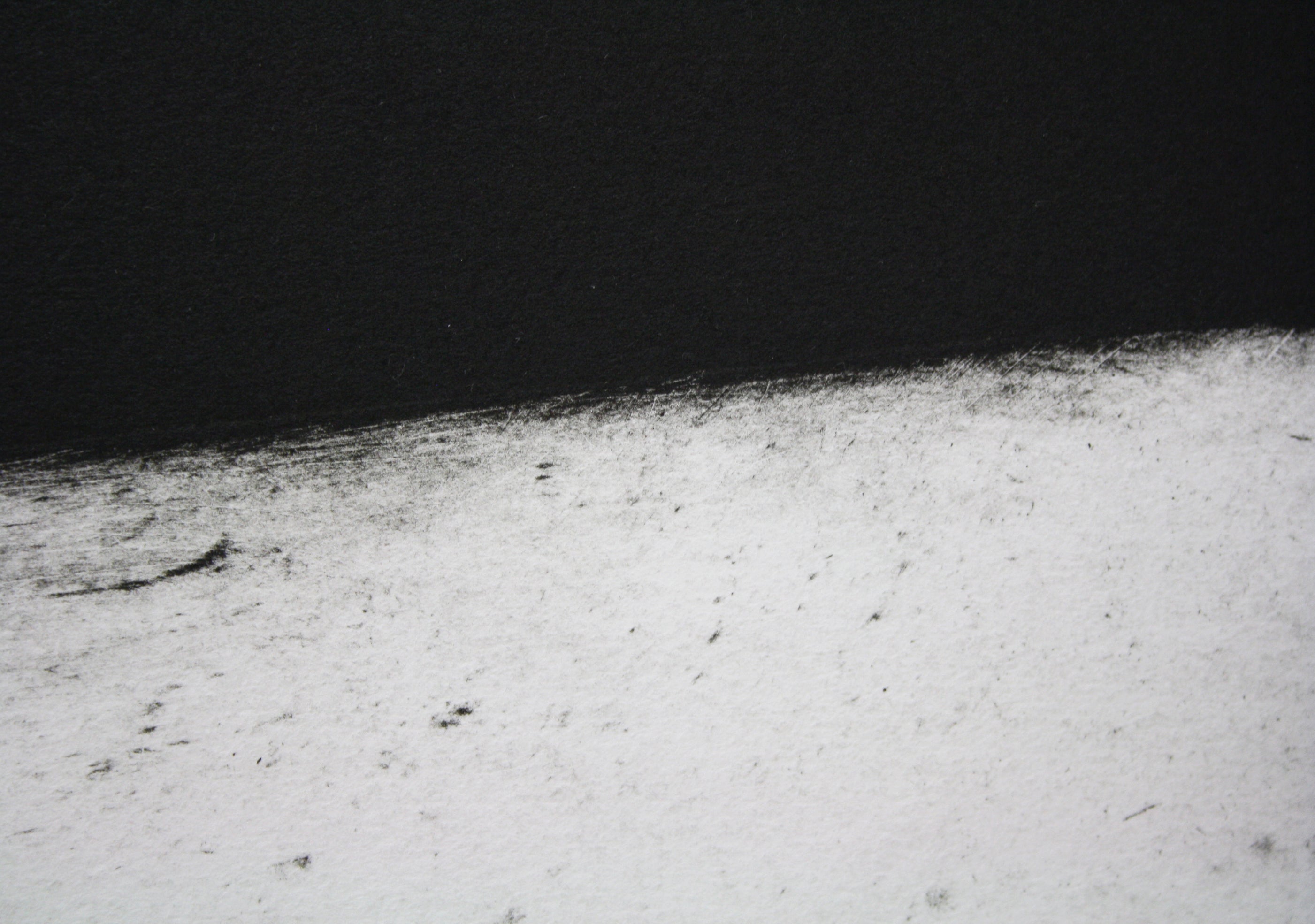 A black and white painting on a white wall.