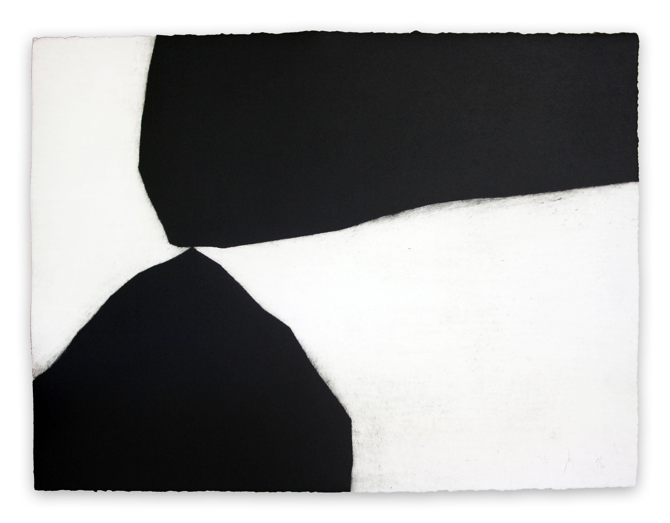 A black and white painting on a white wall.