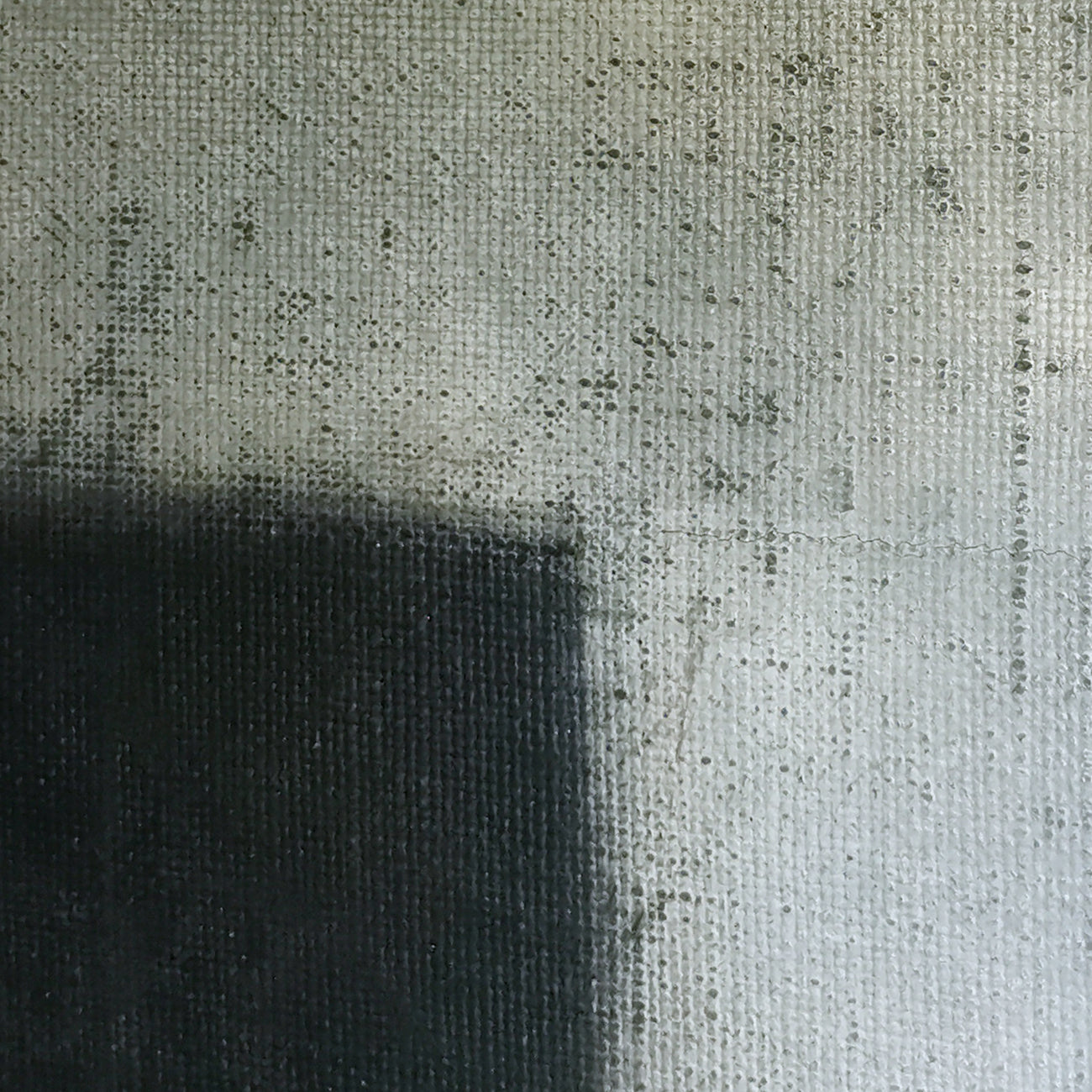 A black and white painting of a cross on a gray background.